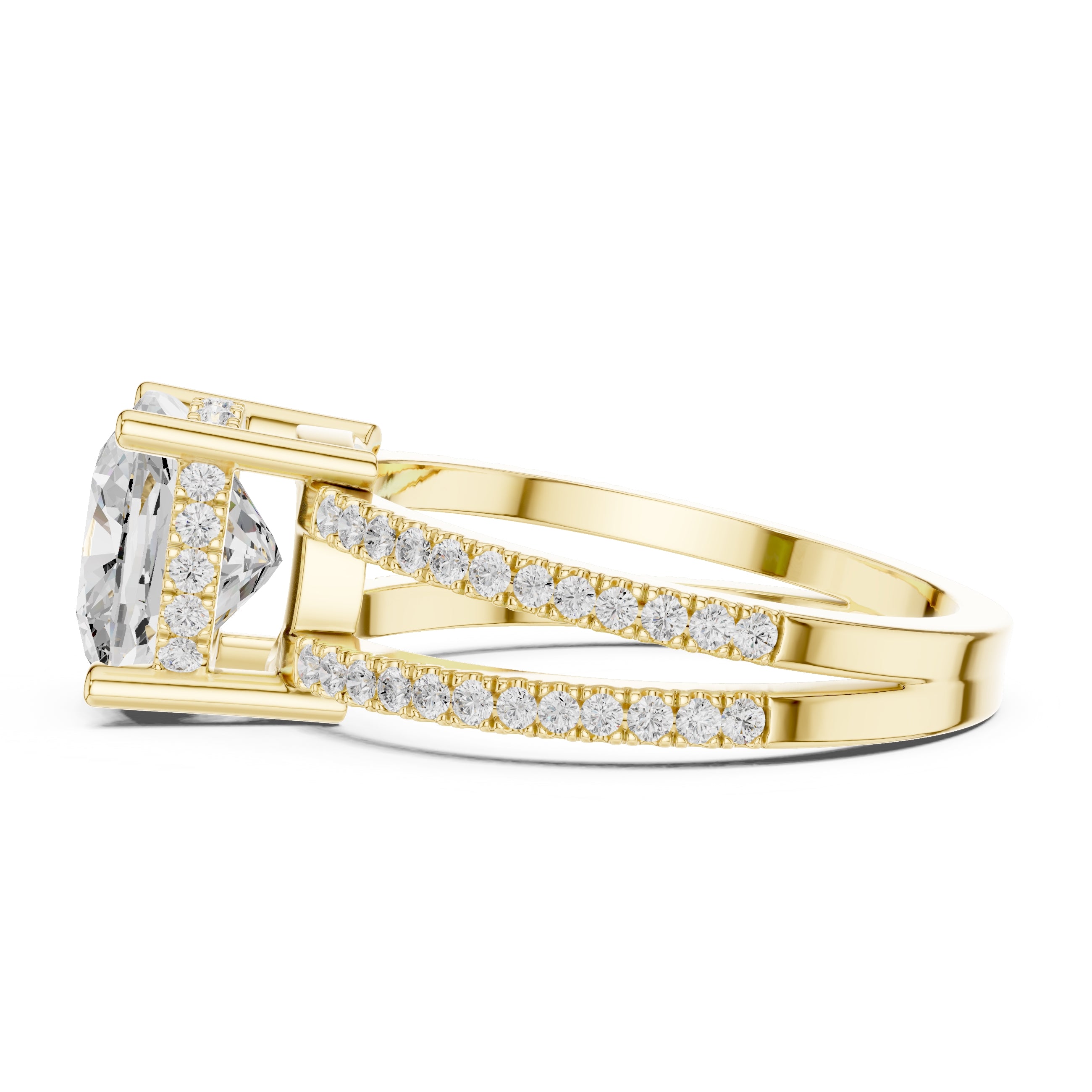 The Crowned Bridge Ring 3ct Yellow Gold Cushion