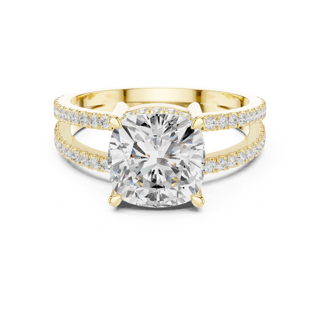 The Crowned Bridge Ring 3ct Yellow Gold Cushion
