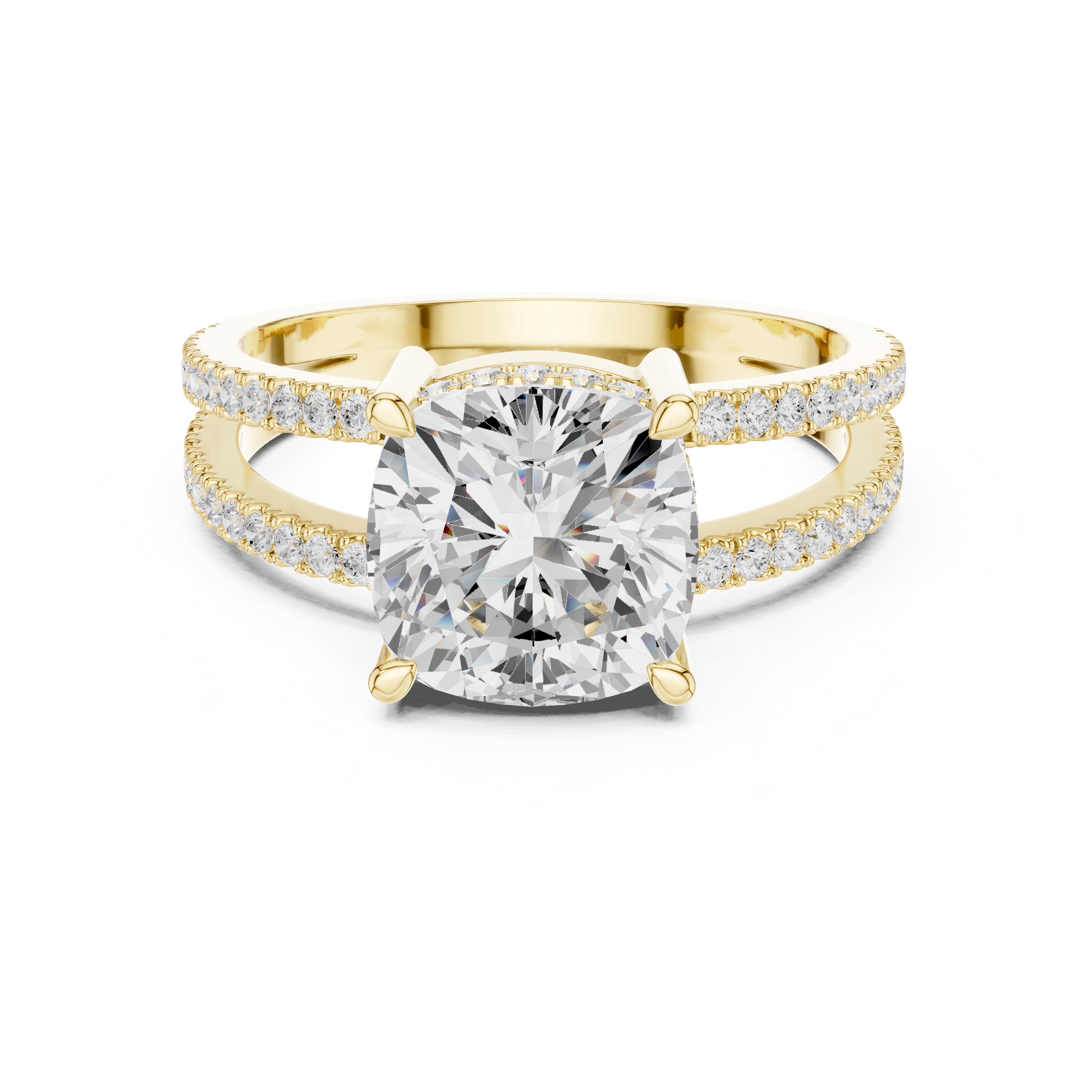 The Crowned Bridge Ring 3ct Yellow Gold Cushion