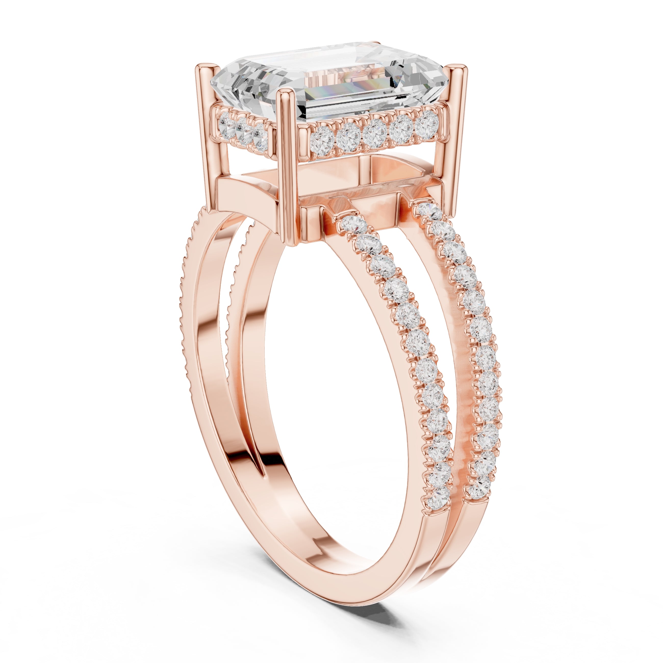 The Crowned Bridge Ring 3ct Rose Gold Emerald