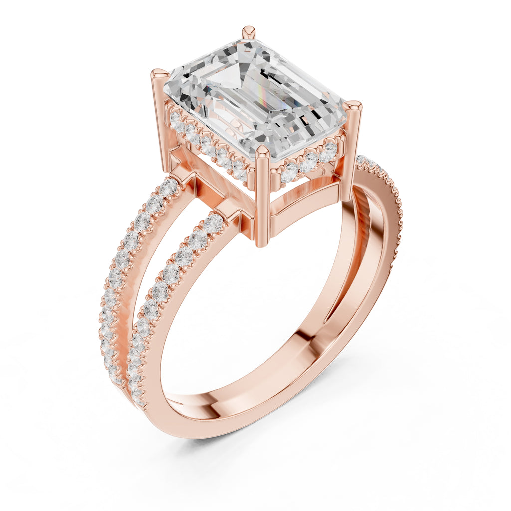 The Crowned Bridge Ring 3ct Rose Gold Emerald