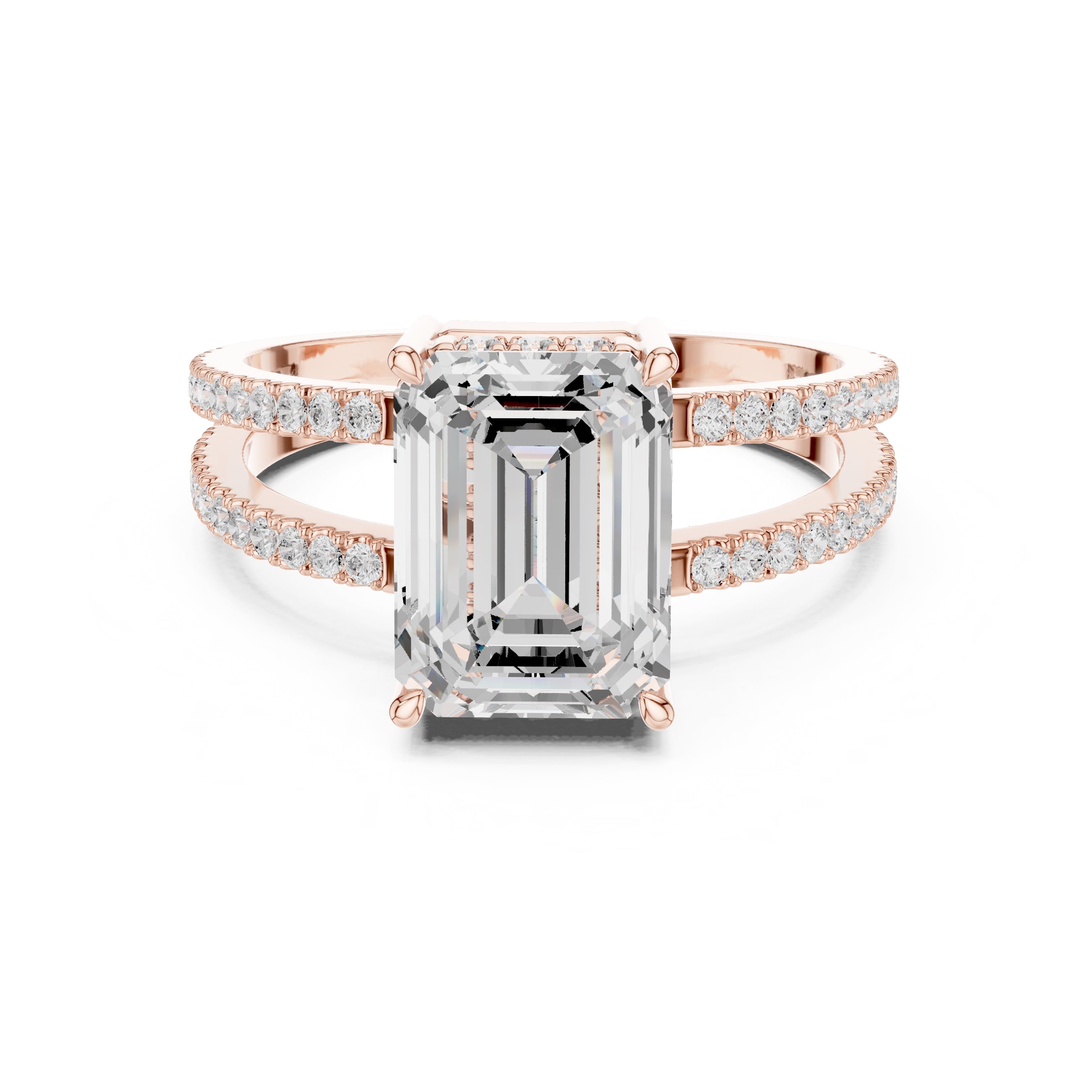 The Crowned Bridge Ring 3ct Rose Gold Emerald