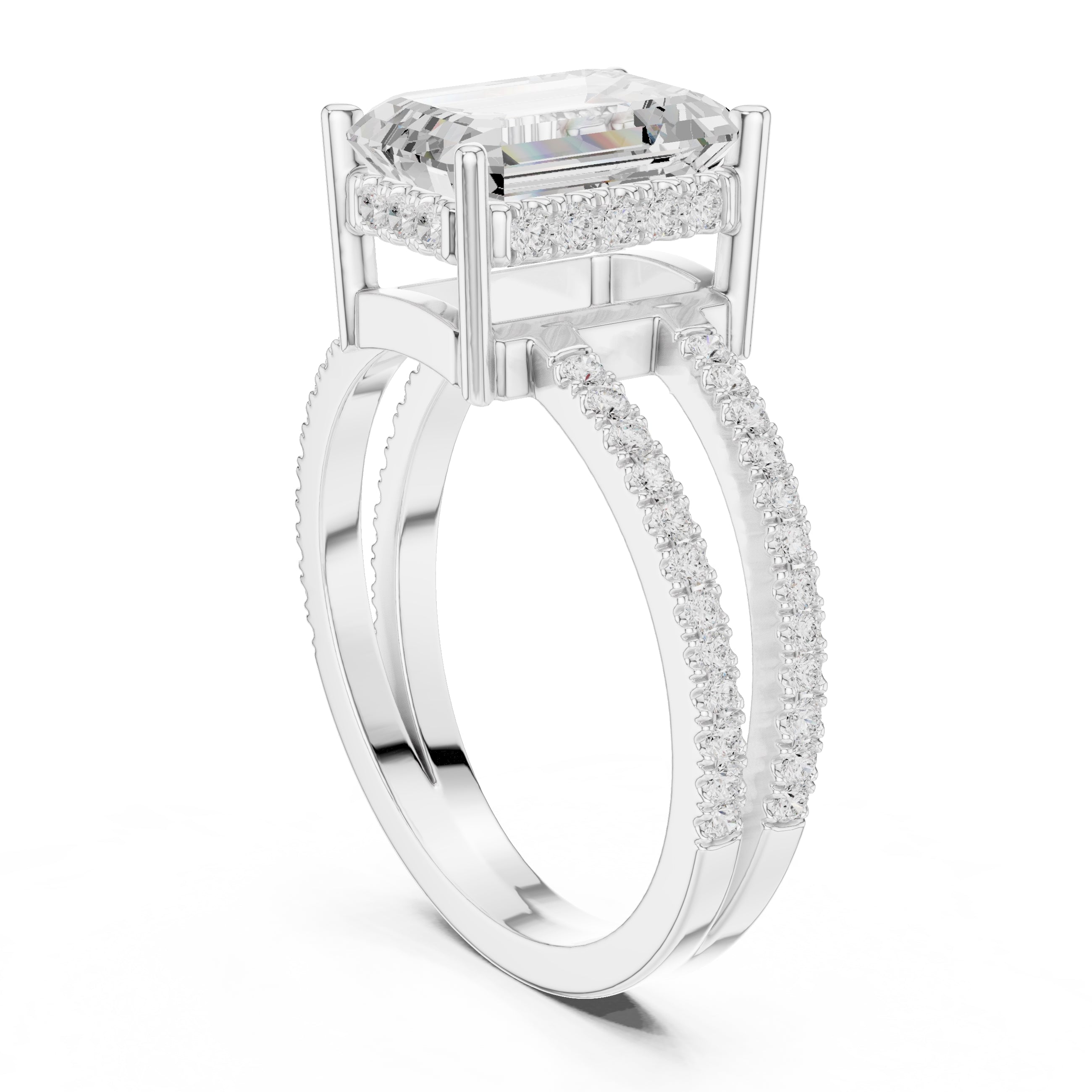 The Crowned Bridge Ring 3ct White Gold Emerald