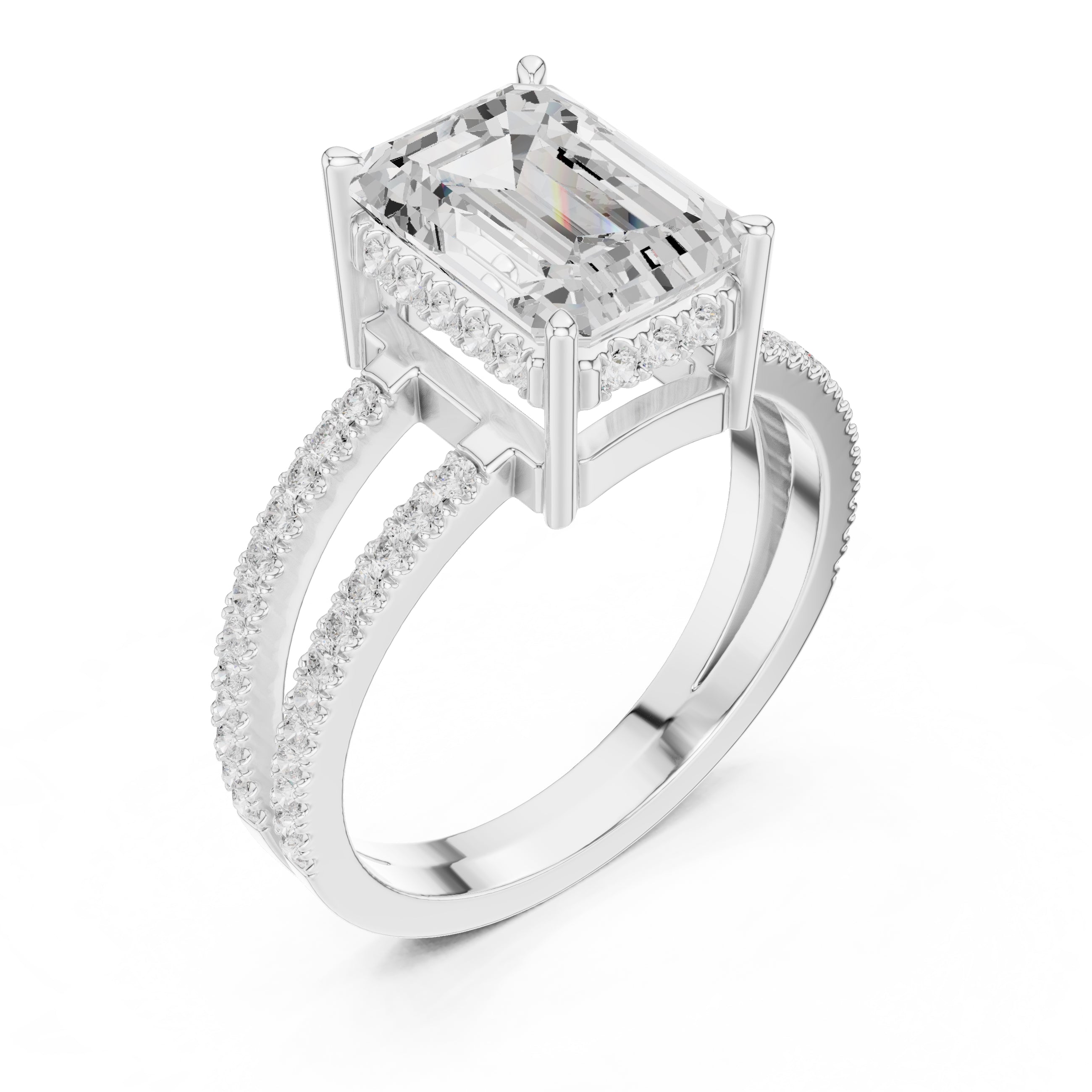 The Crowned Bridge Ring 3ct White Gold Emerald