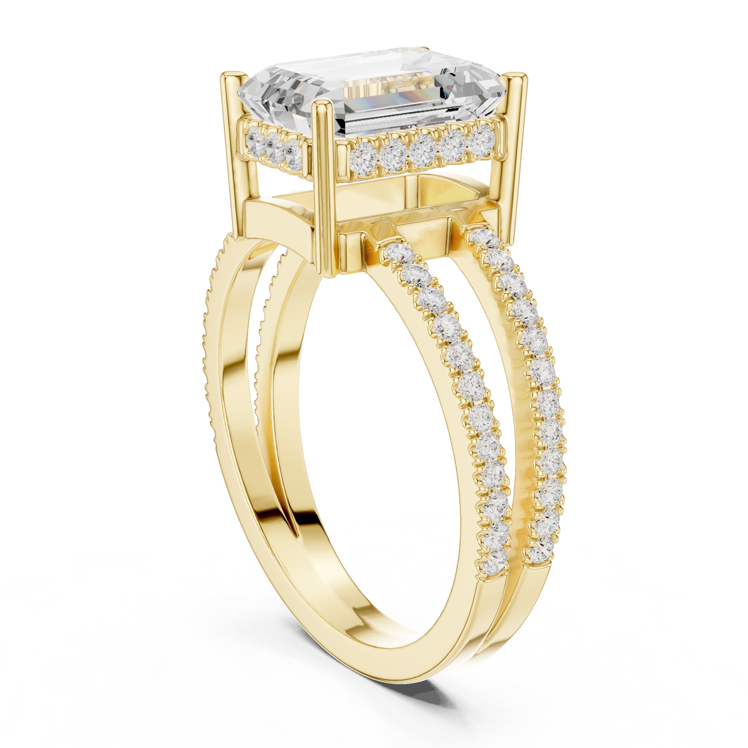 The Crowned Bridge Ring 3ct Yellow Gold Emerald