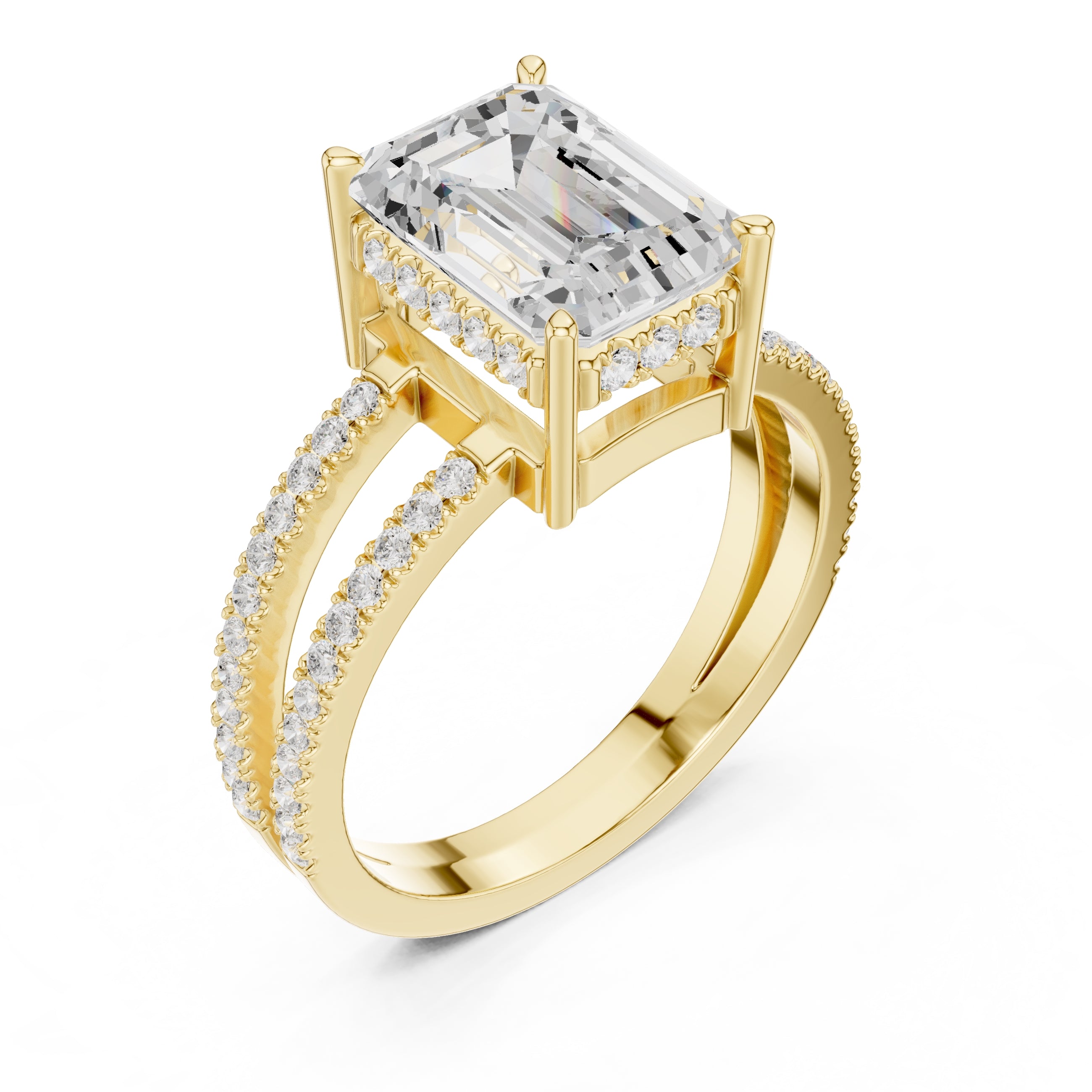The Crowned Bridge Ring 3ct Yellow Gold Emerald