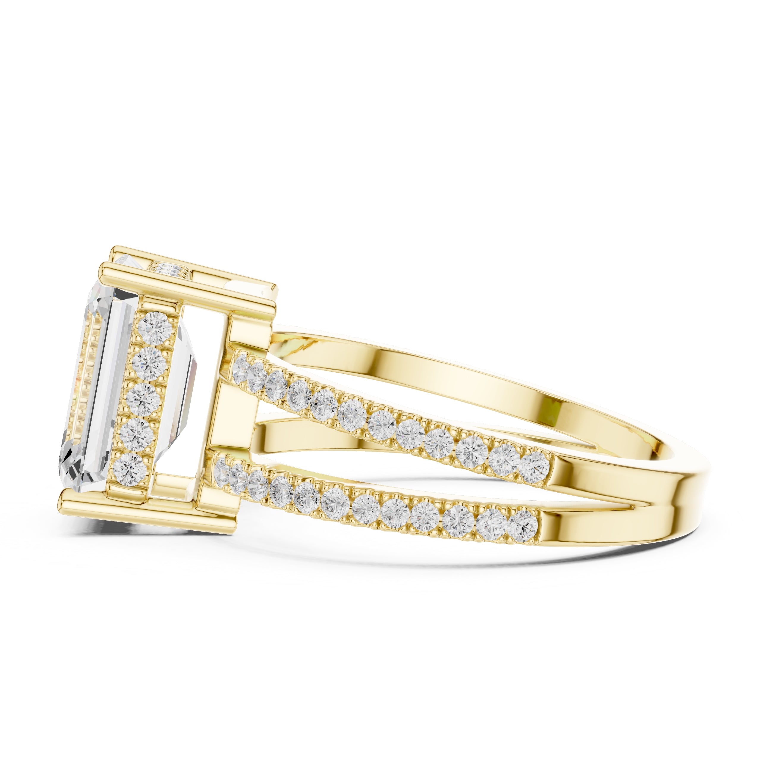 The Crowned Bridge Ring 3ct Yellow Gold Emerald