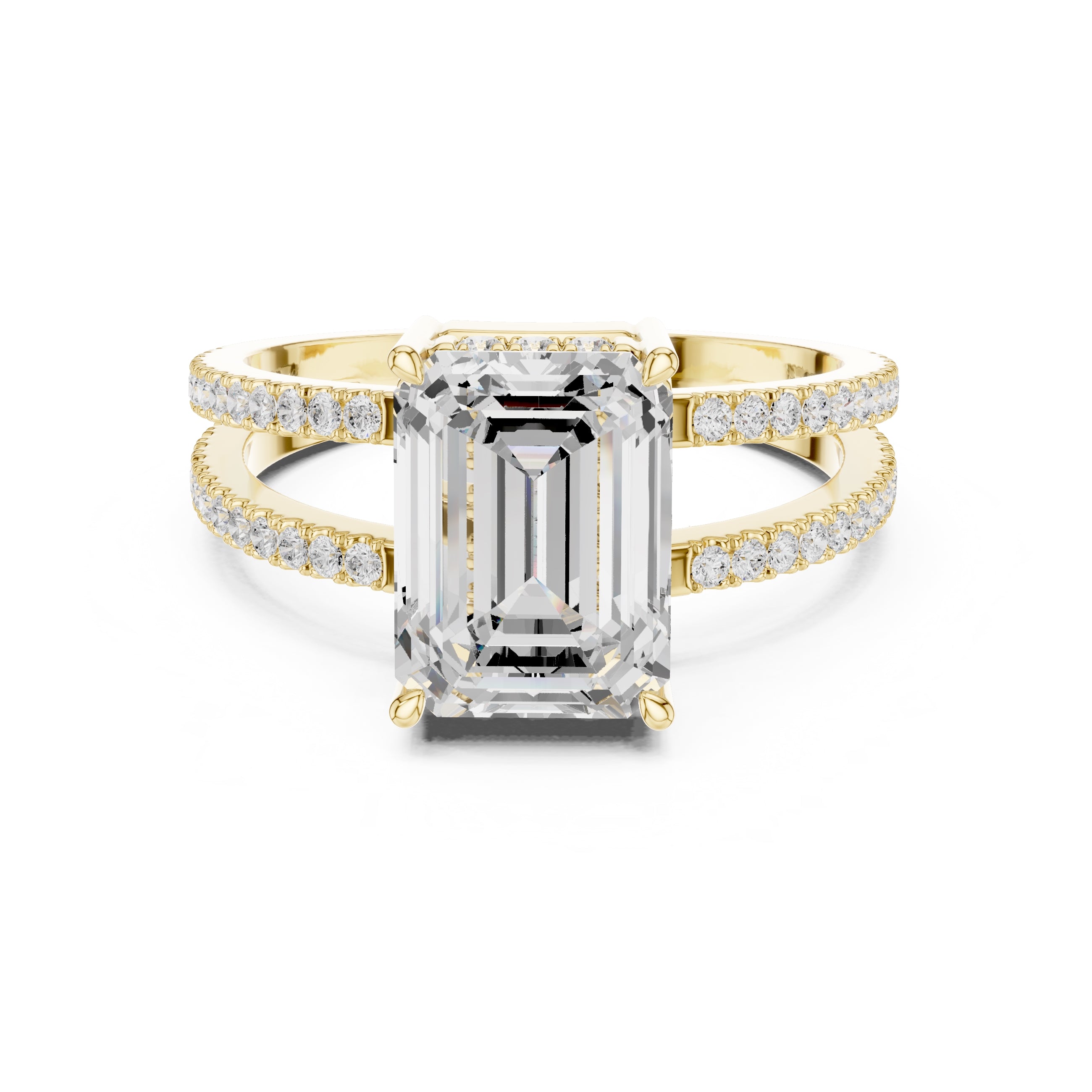 The Crowned Bridge Ring 3ct Yellow Gold Emerald