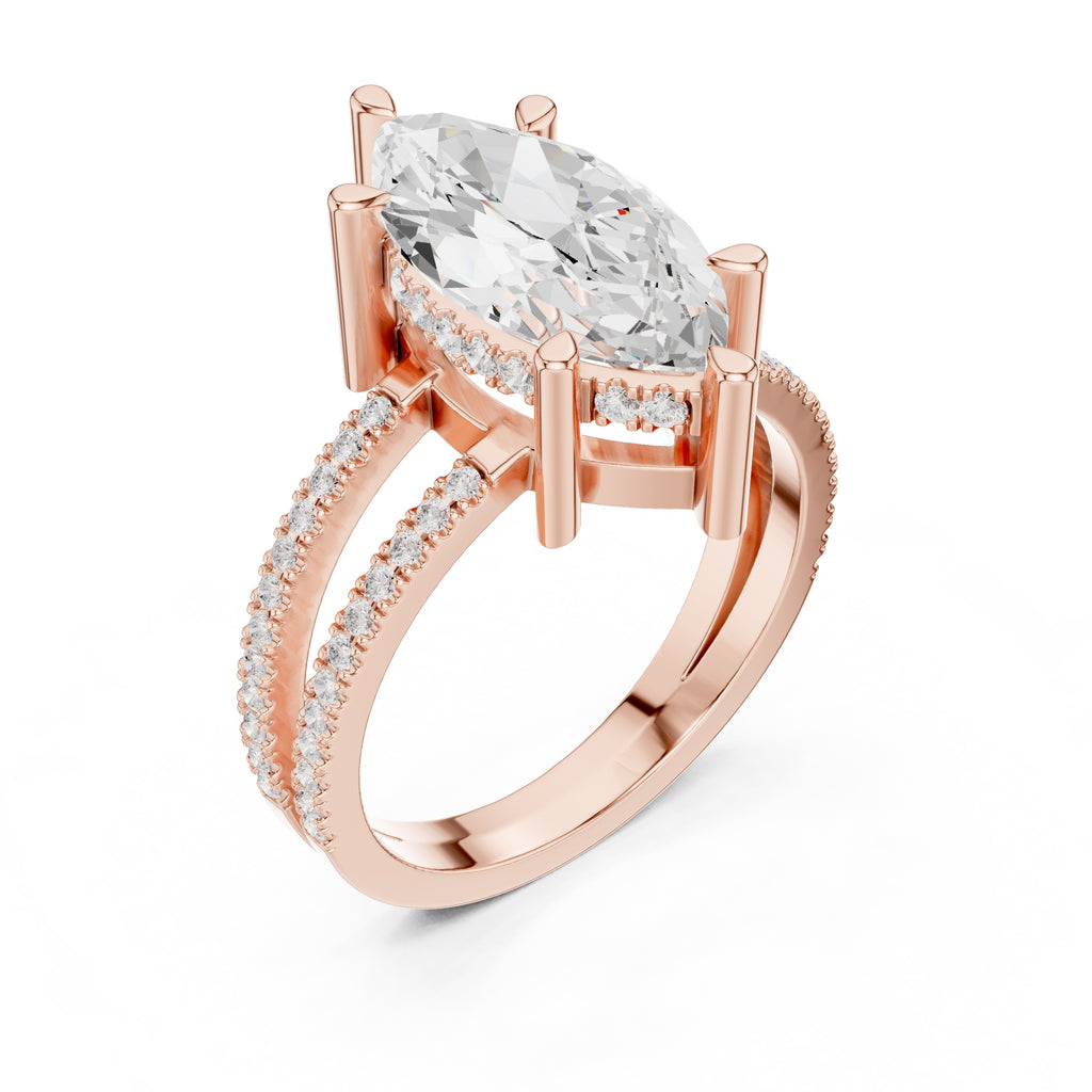 The Crowned Bridge Ring 3ct Rose Gold Marquise