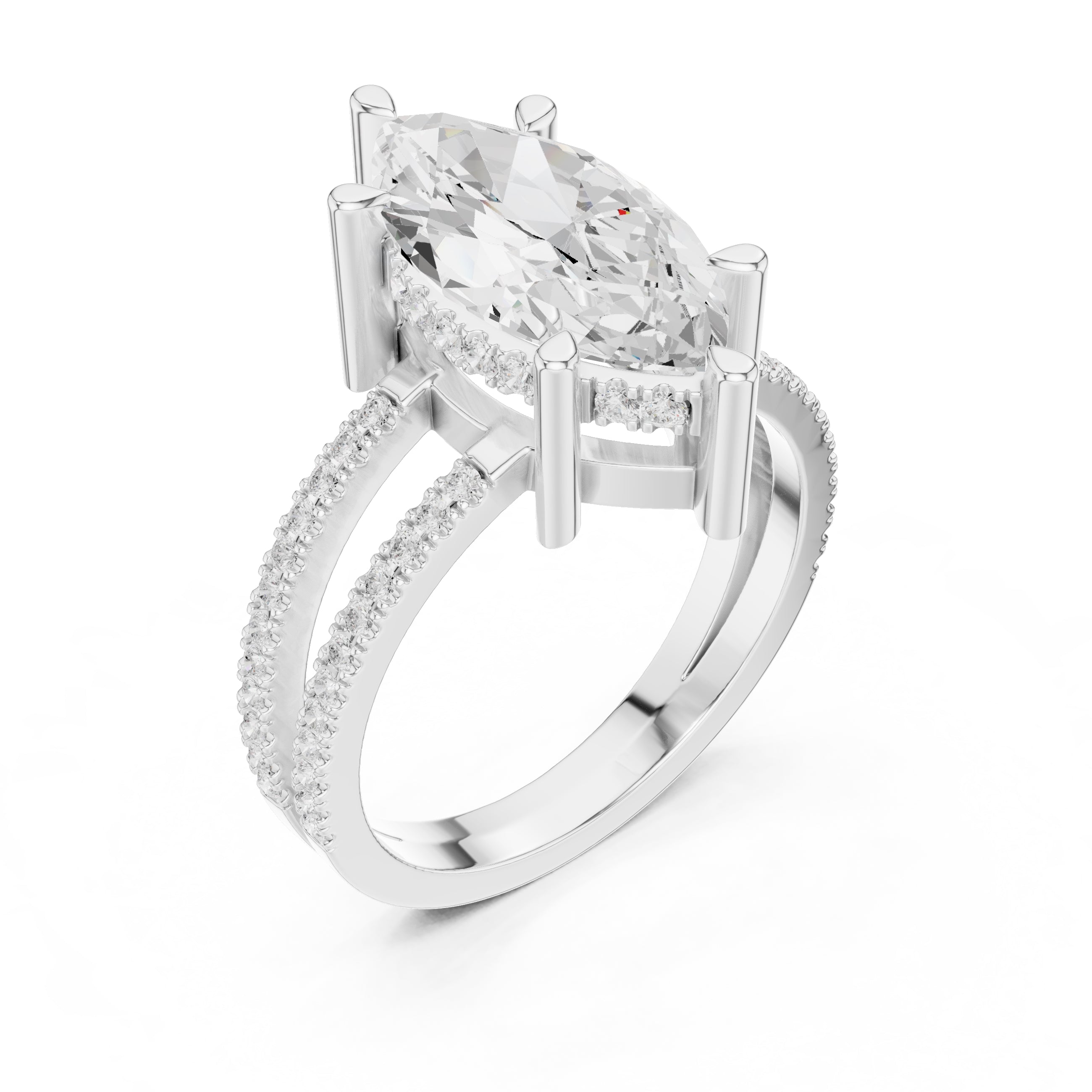 The Crowned Bridge Ring 3ct White Gold Marquise