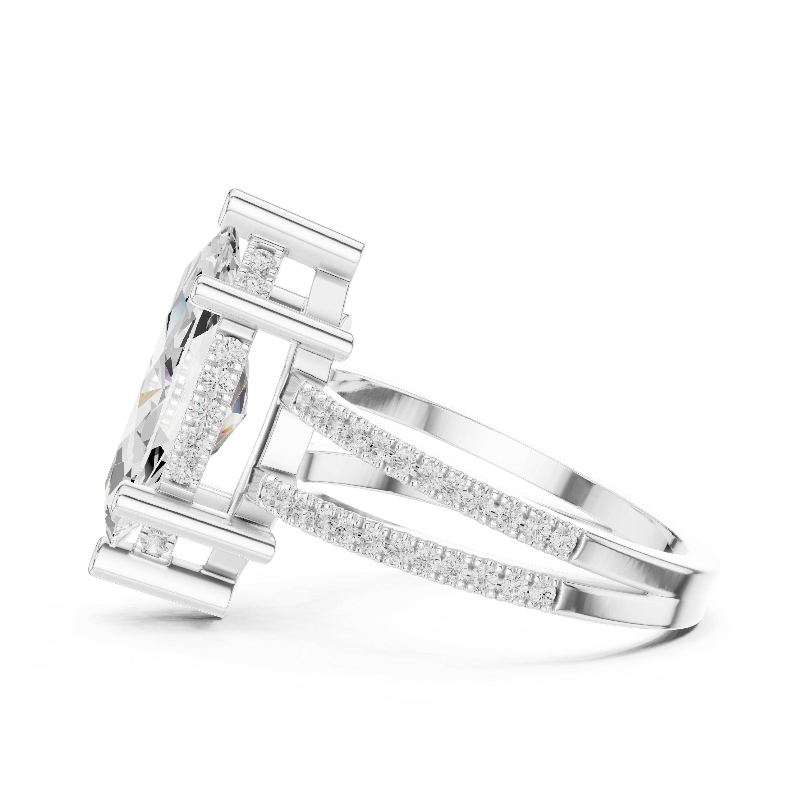 The Crowned Bridge Ring 3ct White Gold Marquise