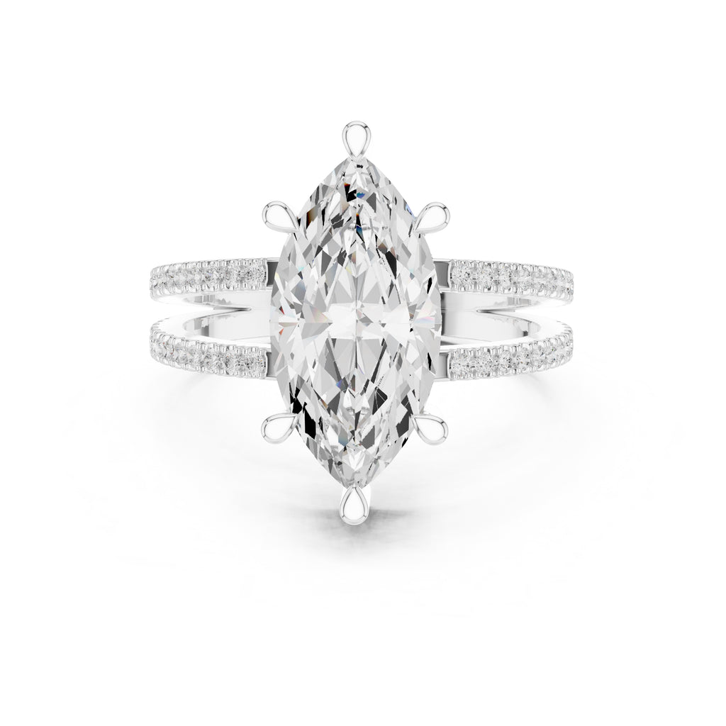 The Crowned Bridge Ring 3ct White Gold Marquise
