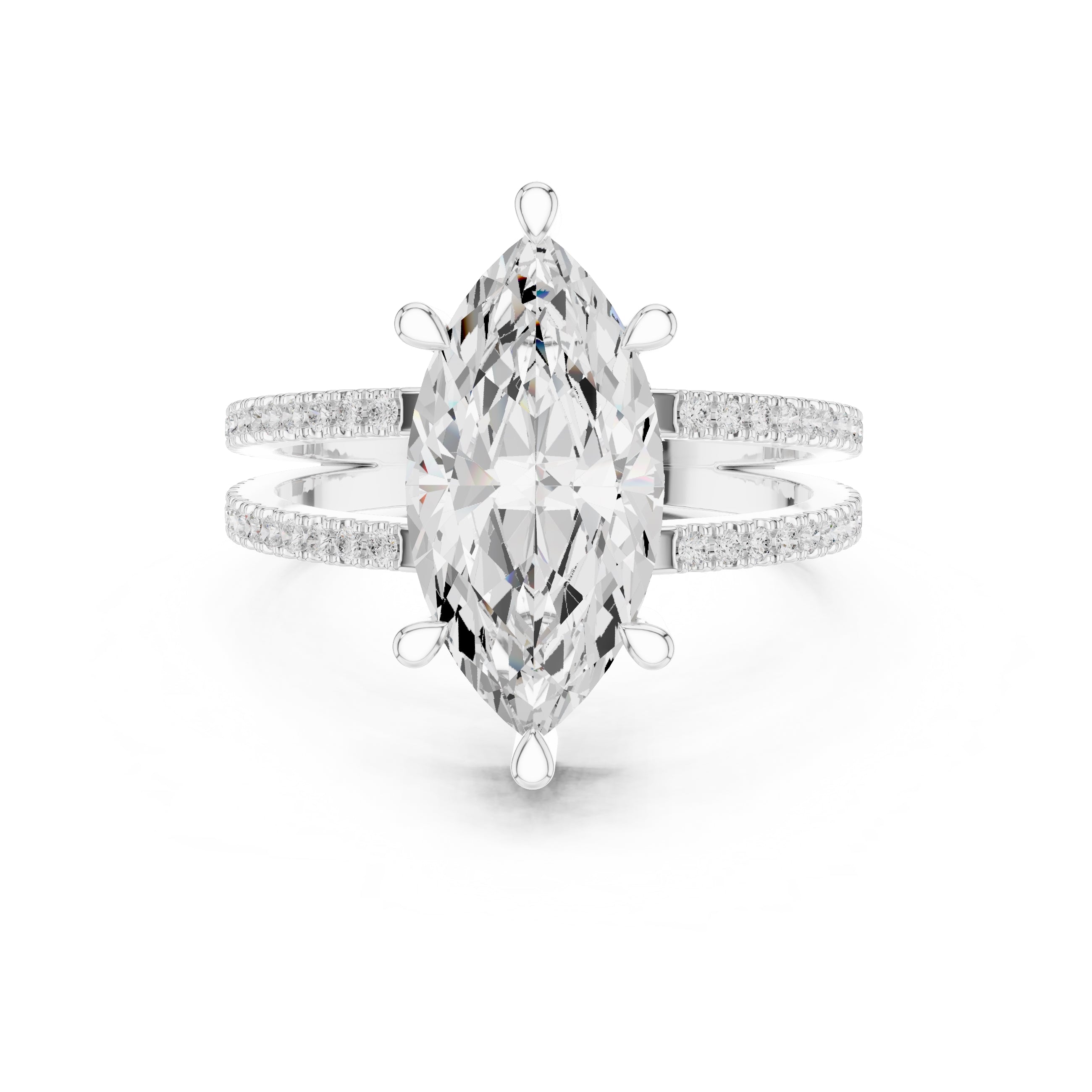 The Crowned Bridge Ring 3ct White Gold Marquise
