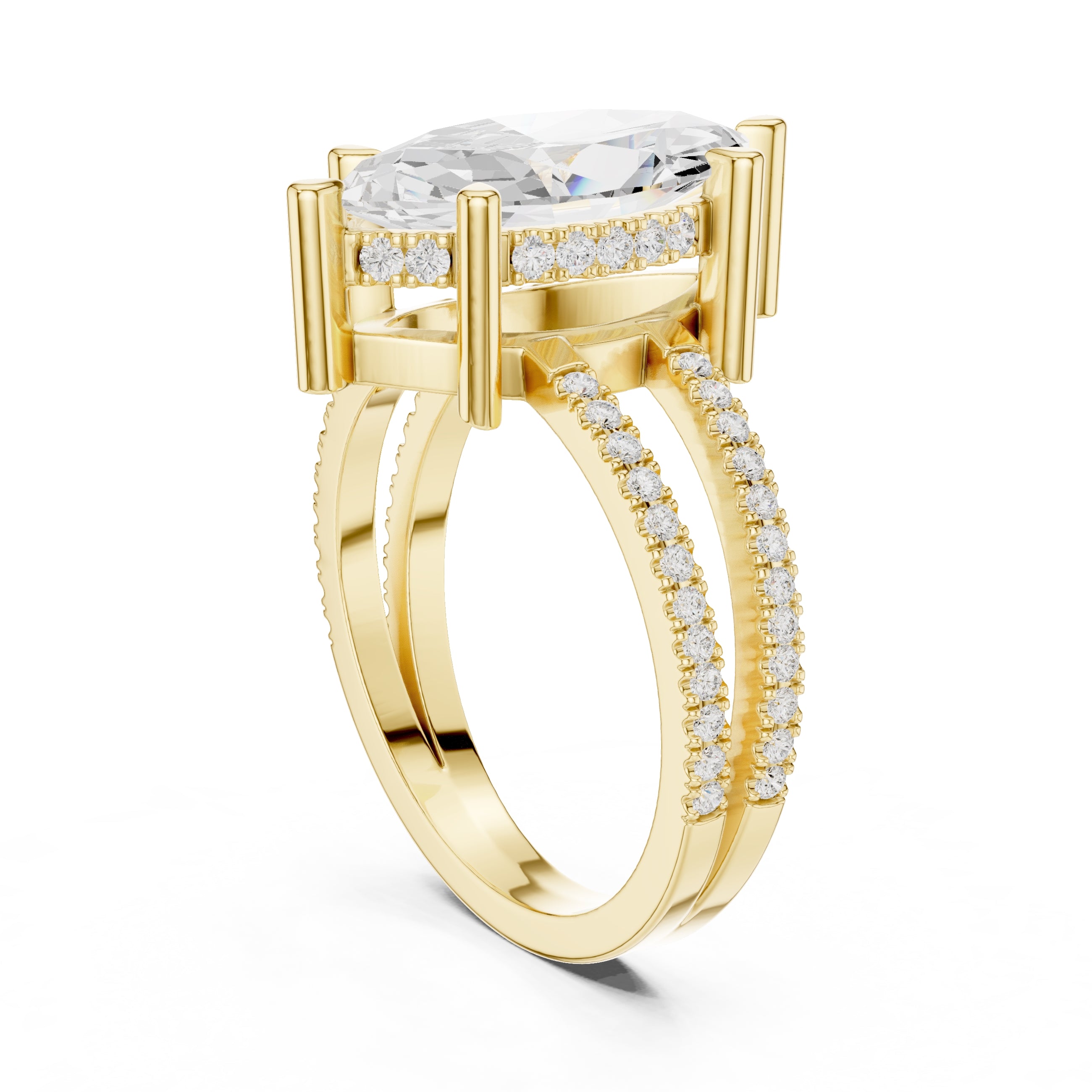 The Crowned Bridge Ring 3ct Yellow Gold Marquise