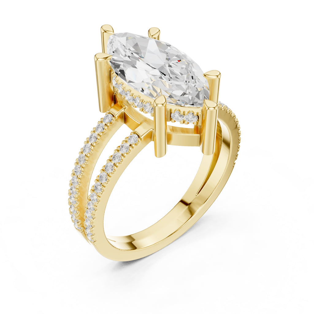 The Crowned Bridge Ring 3ct Yellow Gold Marquise