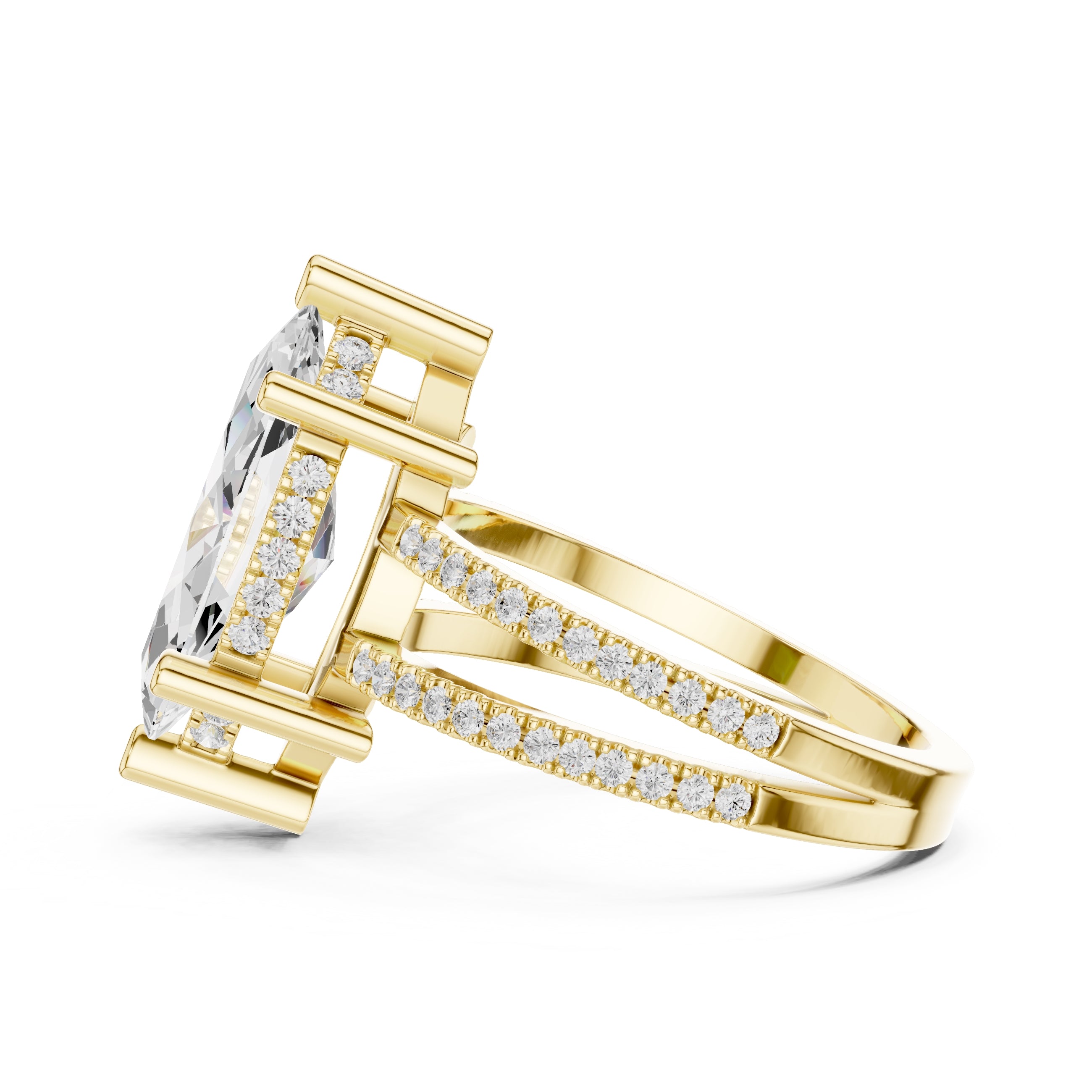 The Crowned Bridge Ring 3ct Yellow Gold Marquise