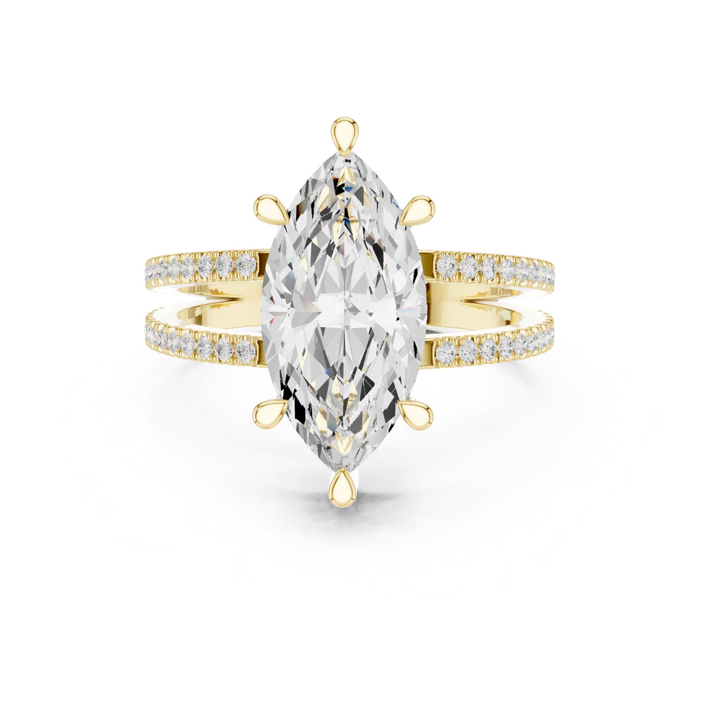 The Crowned Bridge Ring 3ct Yellow Gold Marquise