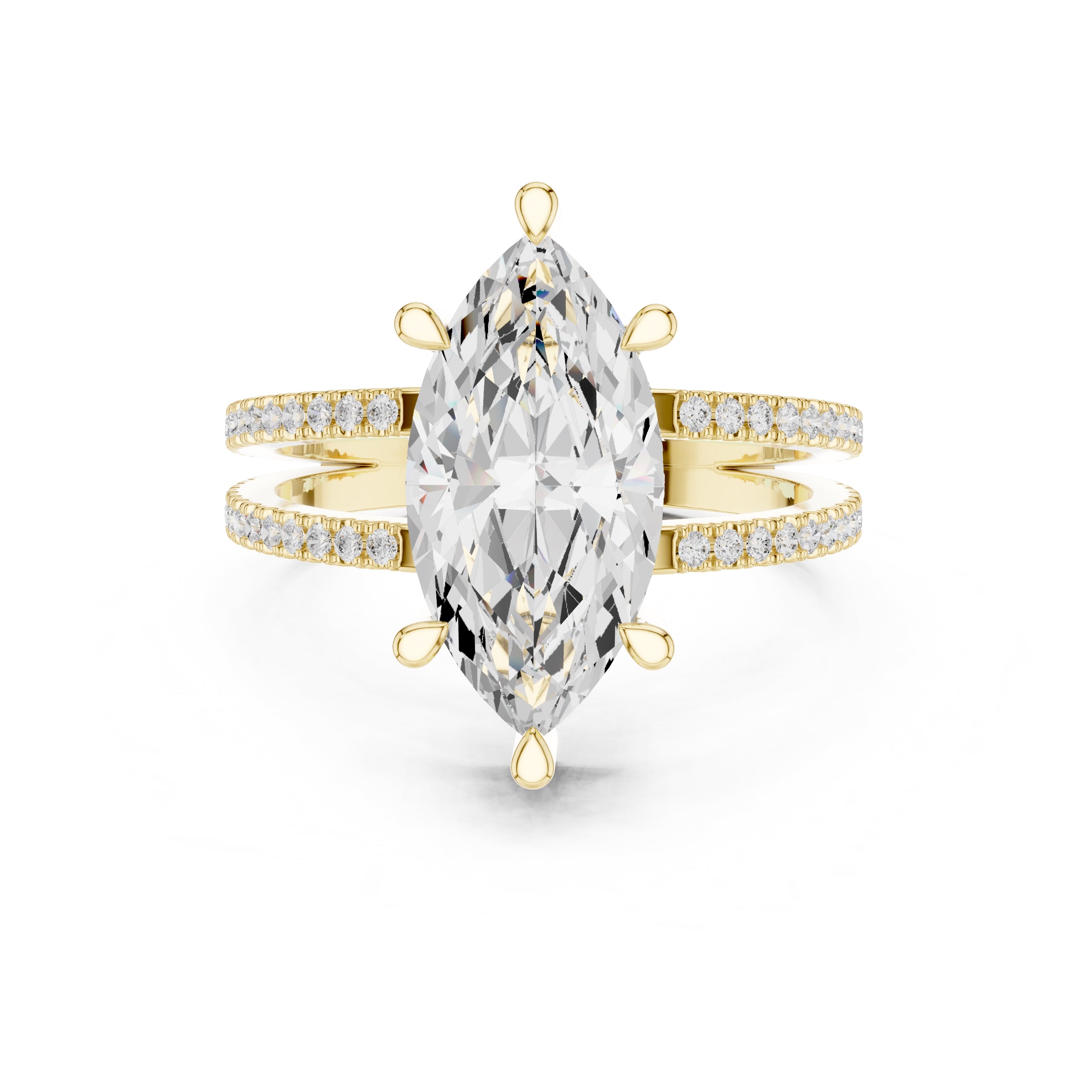 The Crowned Bridge Ring 3ct Yellow Gold Marquise