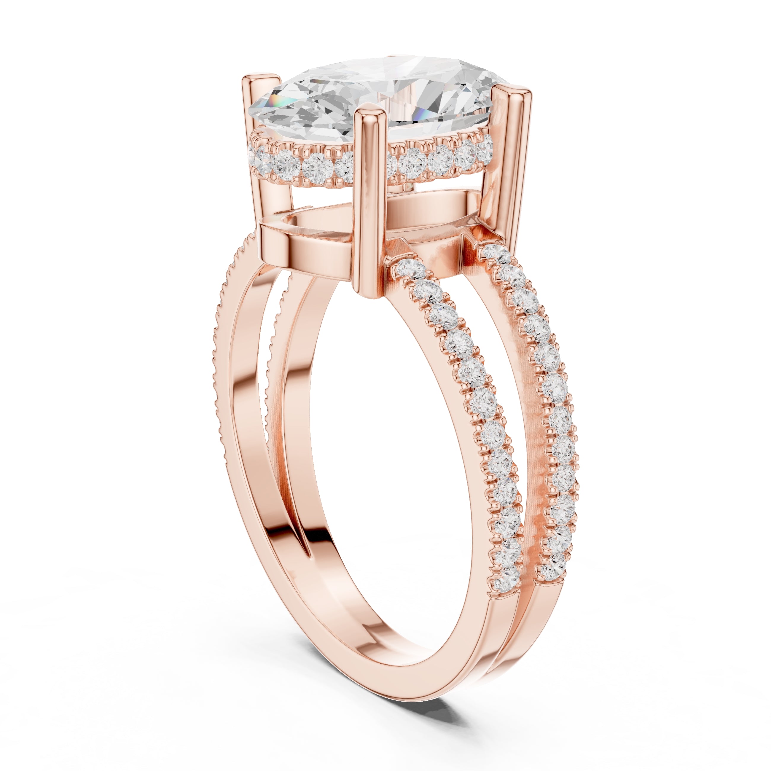 The Crowned Bridge Ring 3ct Rose Gold Oval