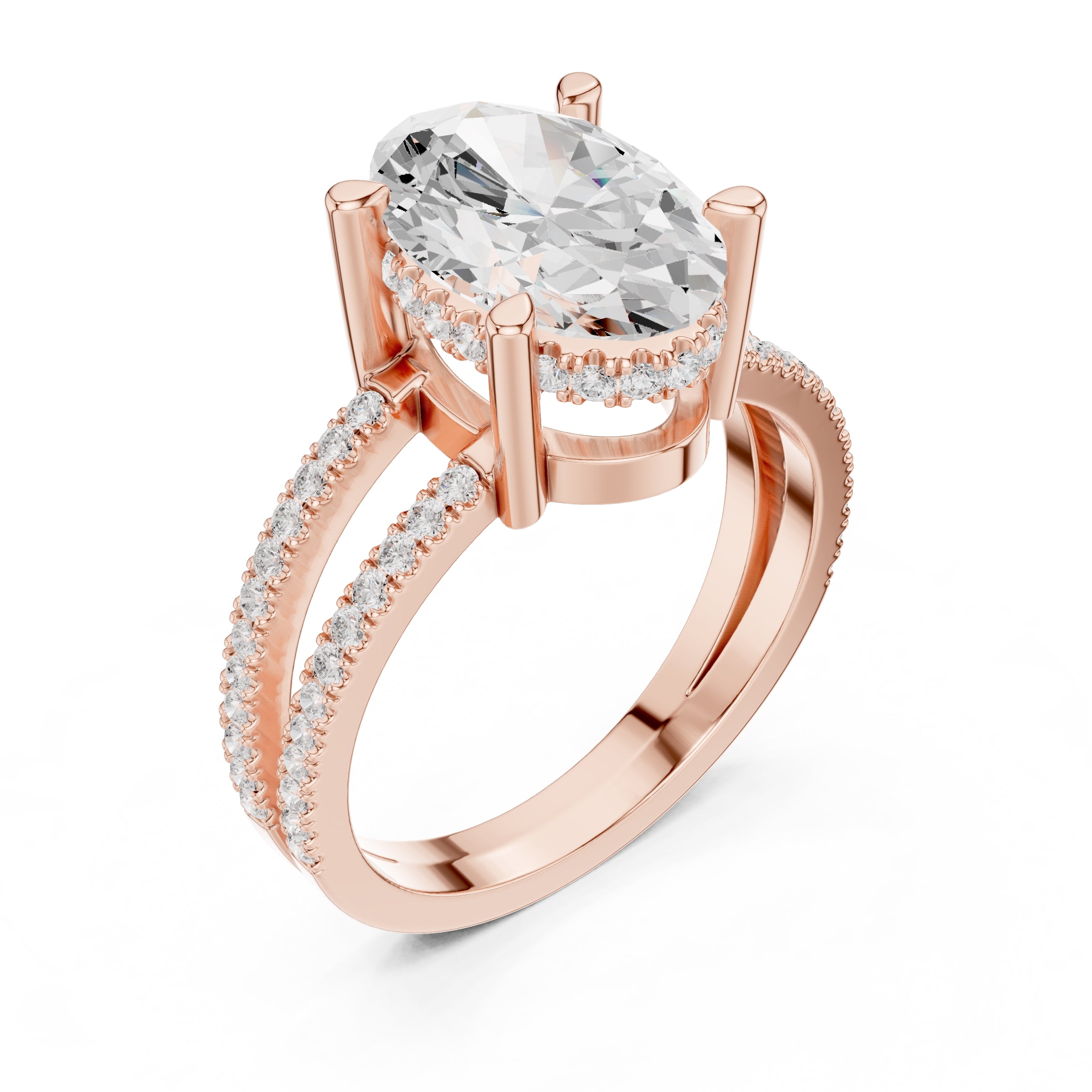 The Crowned Bridge Ring 3ct Rose Gold Oval