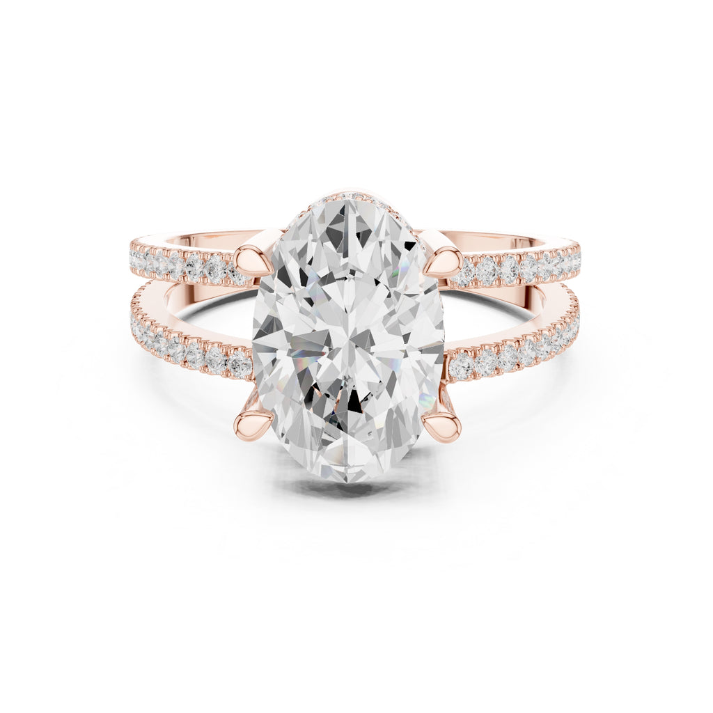 The Crowned Bridge Ring 3ct Rose Gold Oval