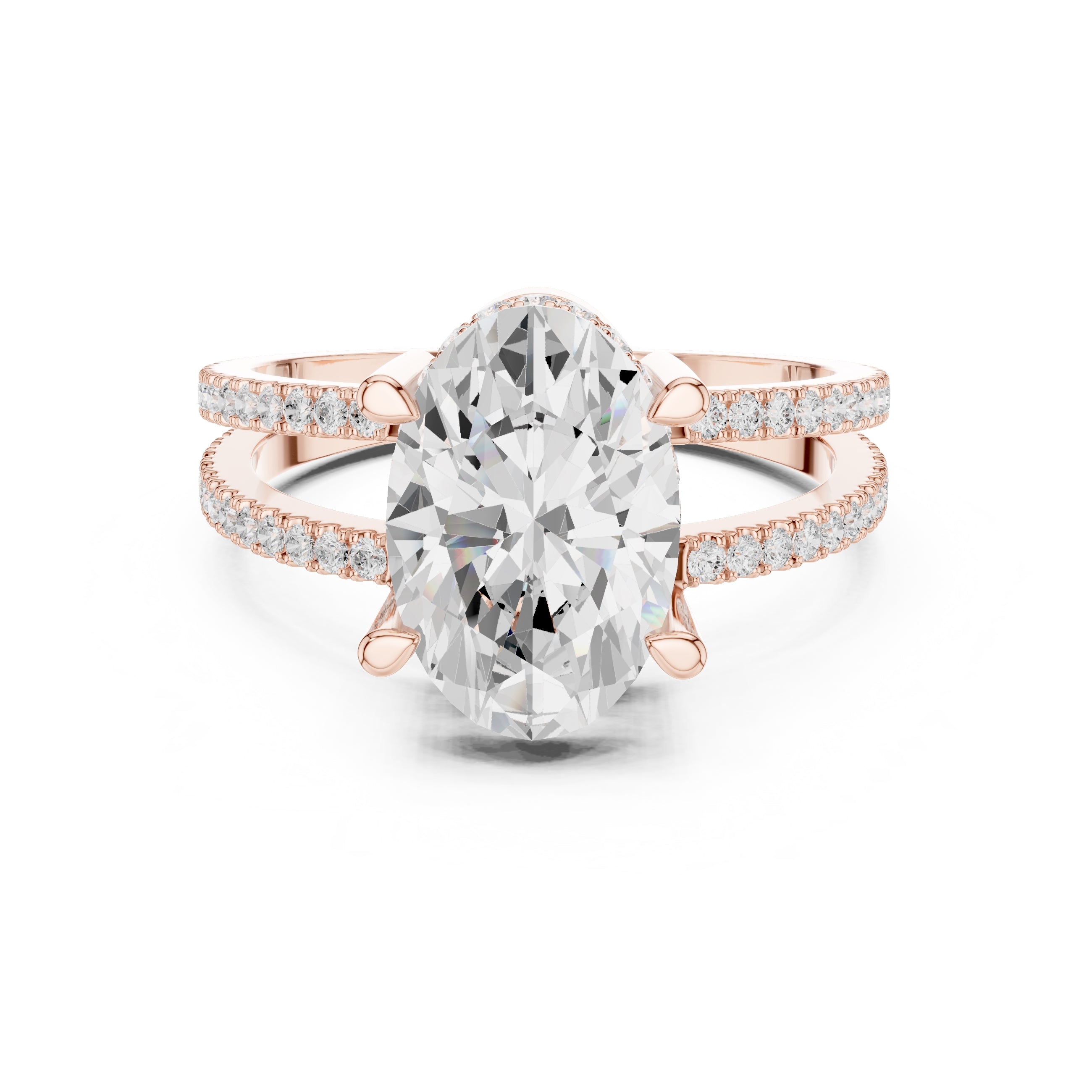 The Crowned Bridge Ring 3ct Rose Gold Oval