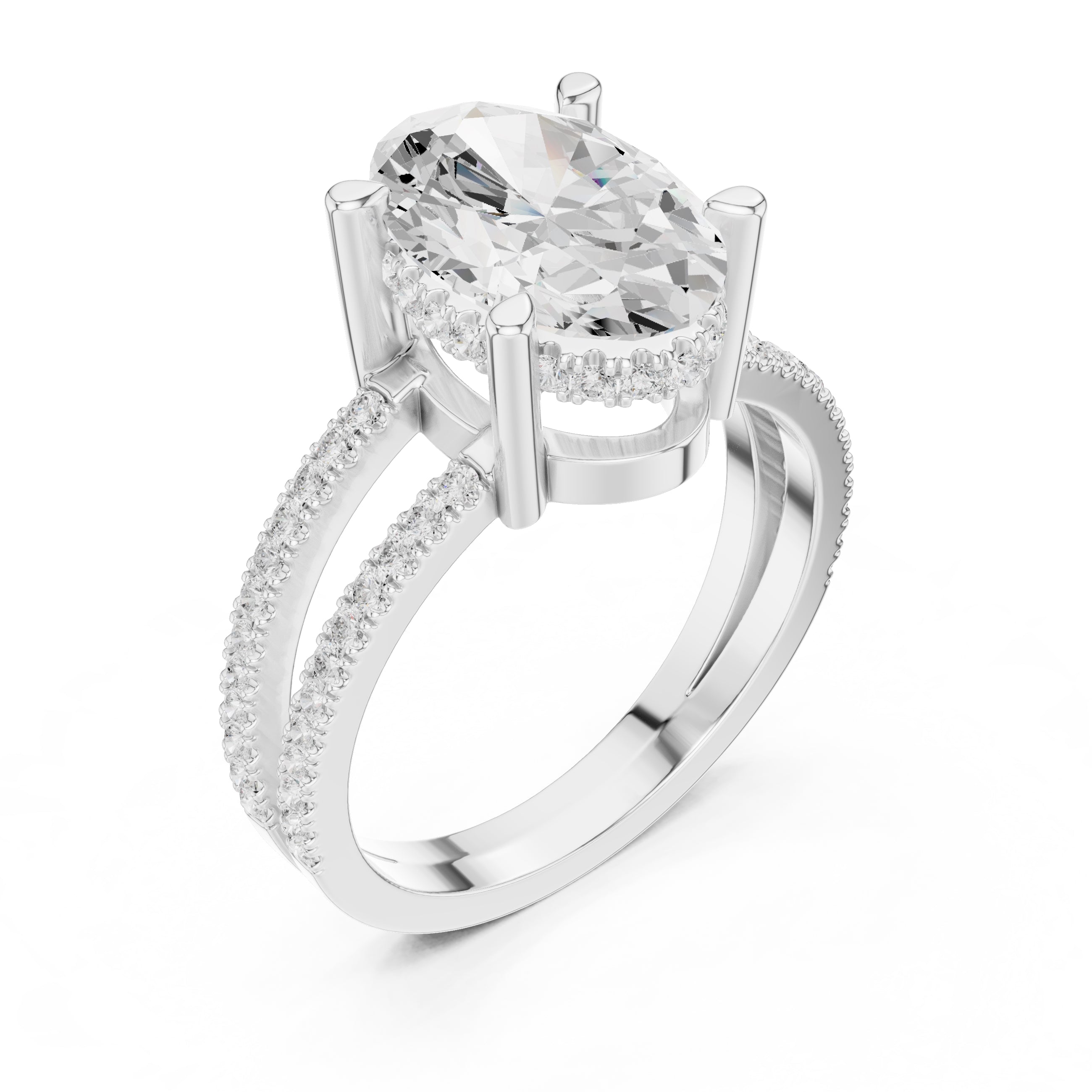 The Crowned Bridge Ring 3ct White Gold Oval