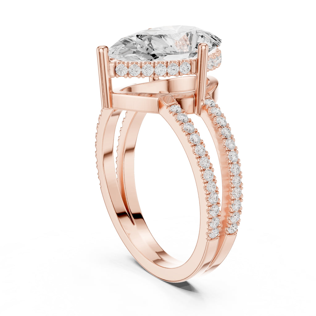 The Crowned Bridge Ring 3ct Rose Gold Pear