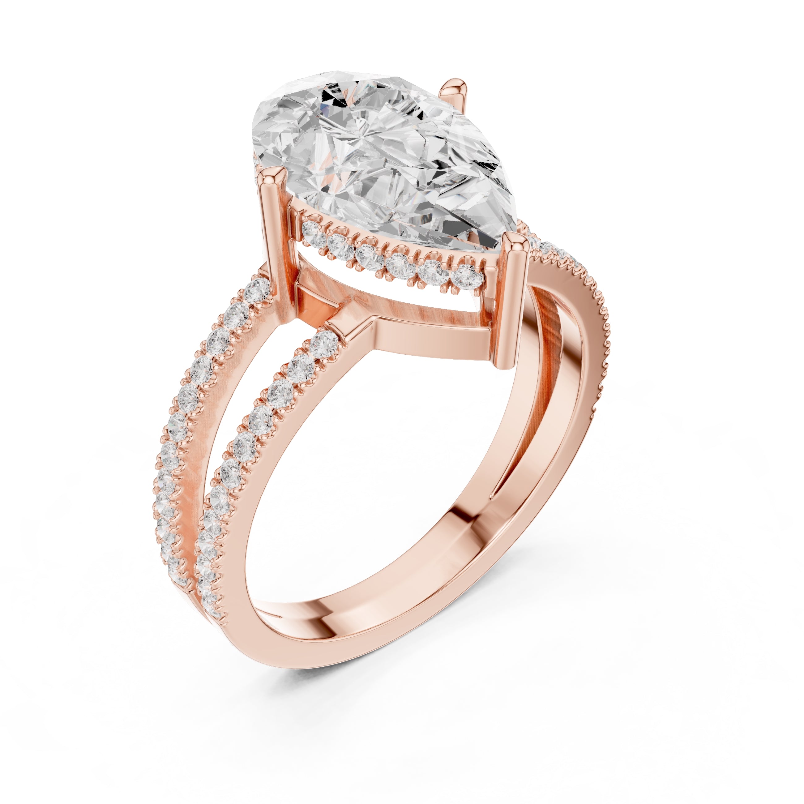 The Crowned Bridge Ring 3ct Rose Gold Pear