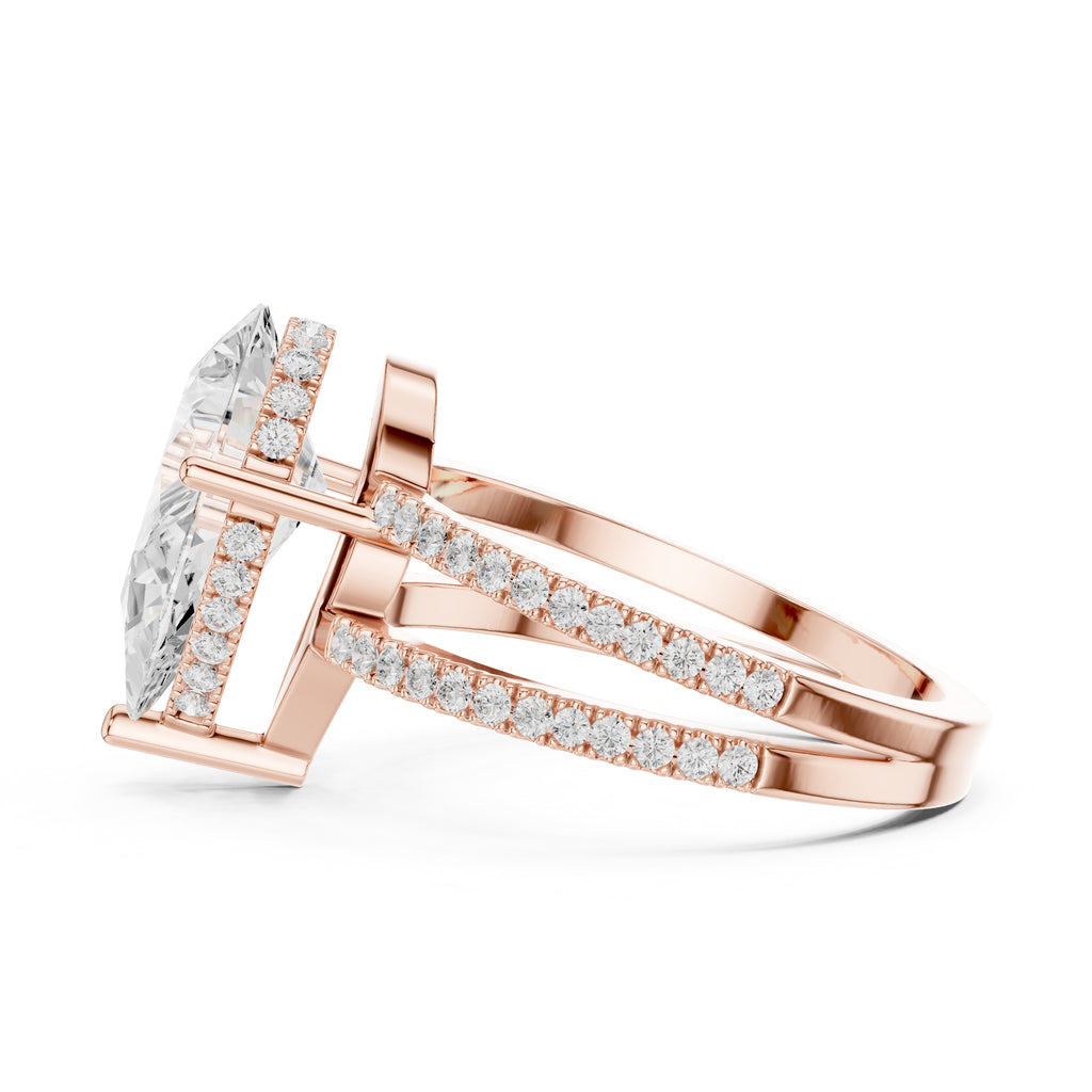 The Crowned Bridge Ring 3ct Rose Gold Pear