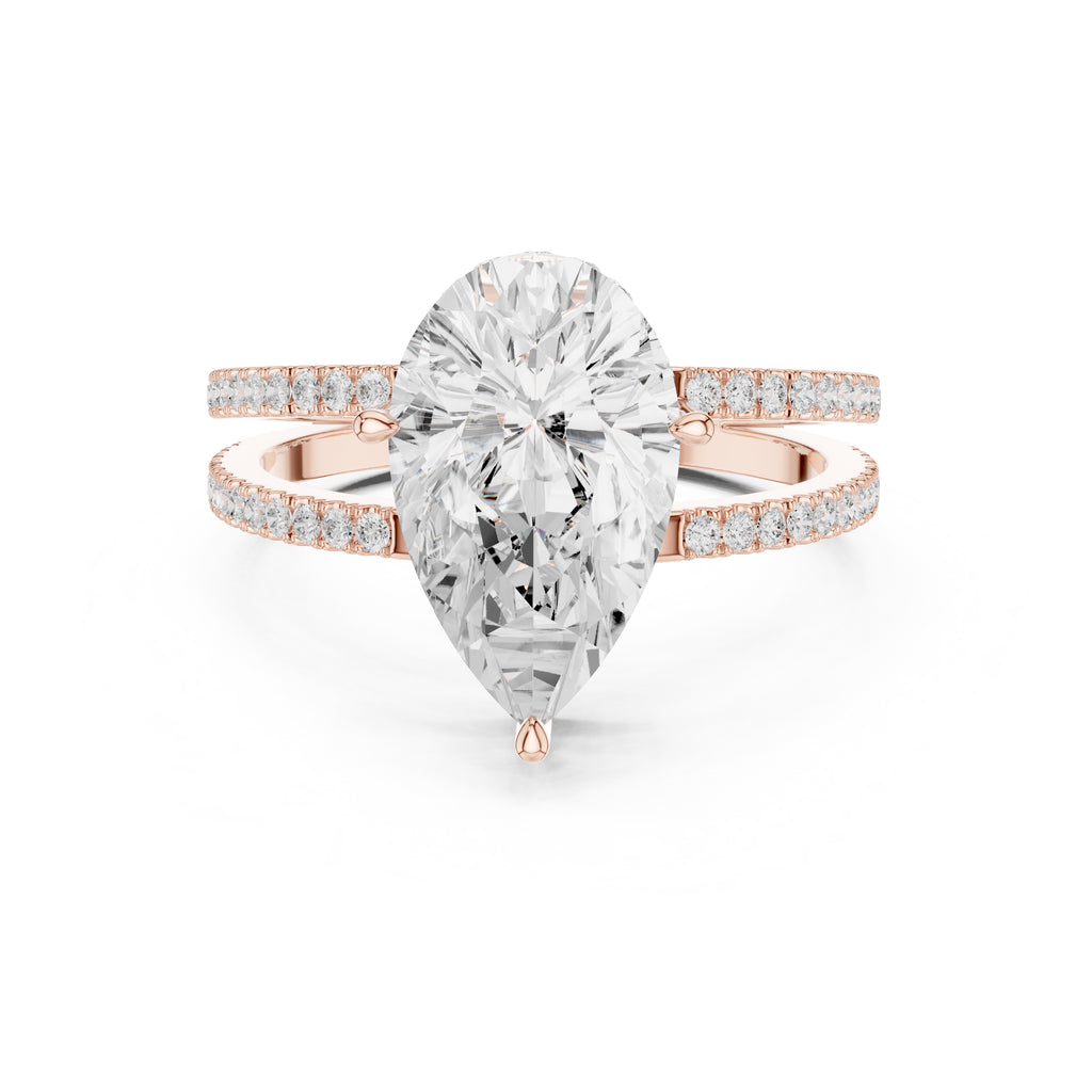 The Crowned Bridge Ring 3ct Rose Gold Pear