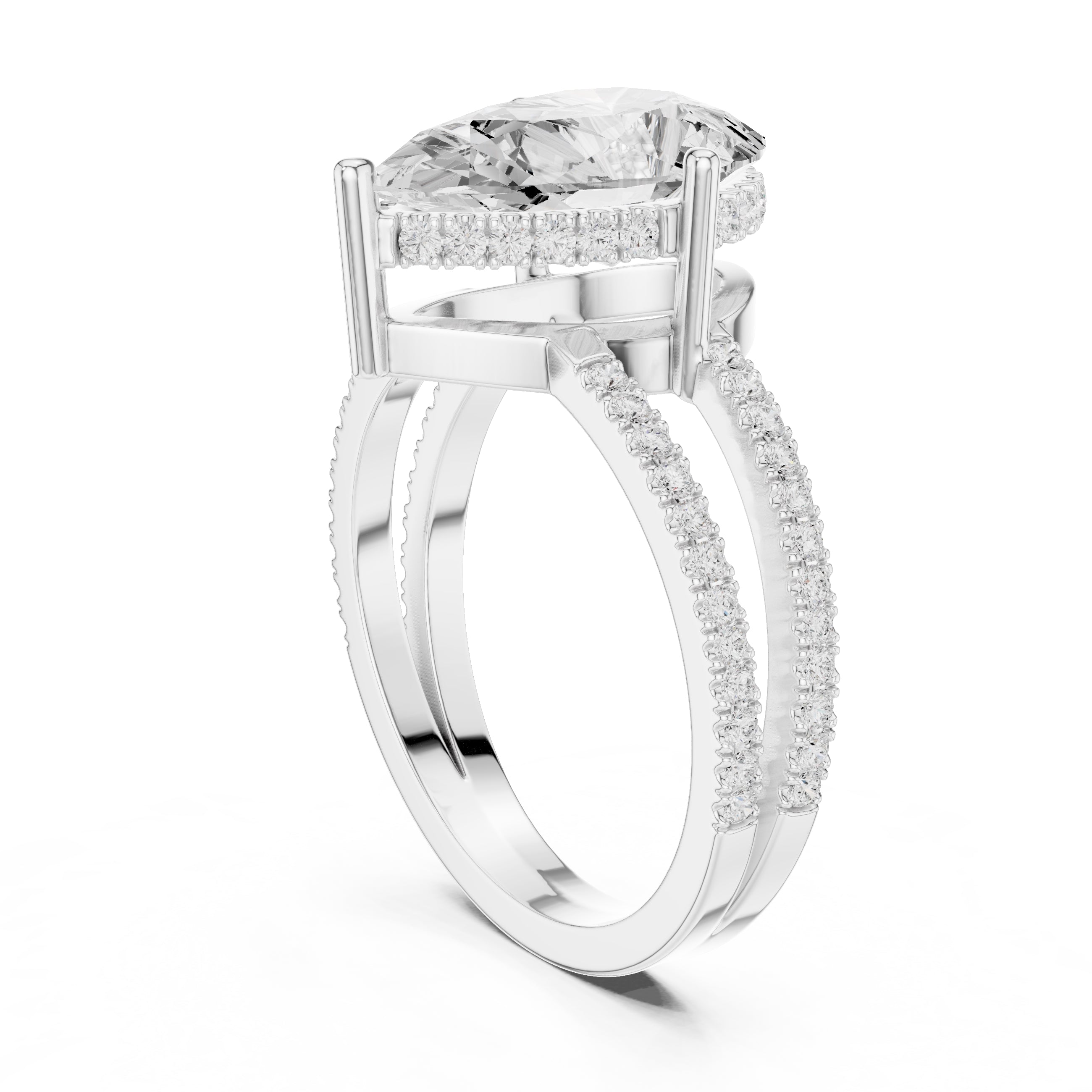 The Crowned Bridge Ring 3ct White Gold Pear
