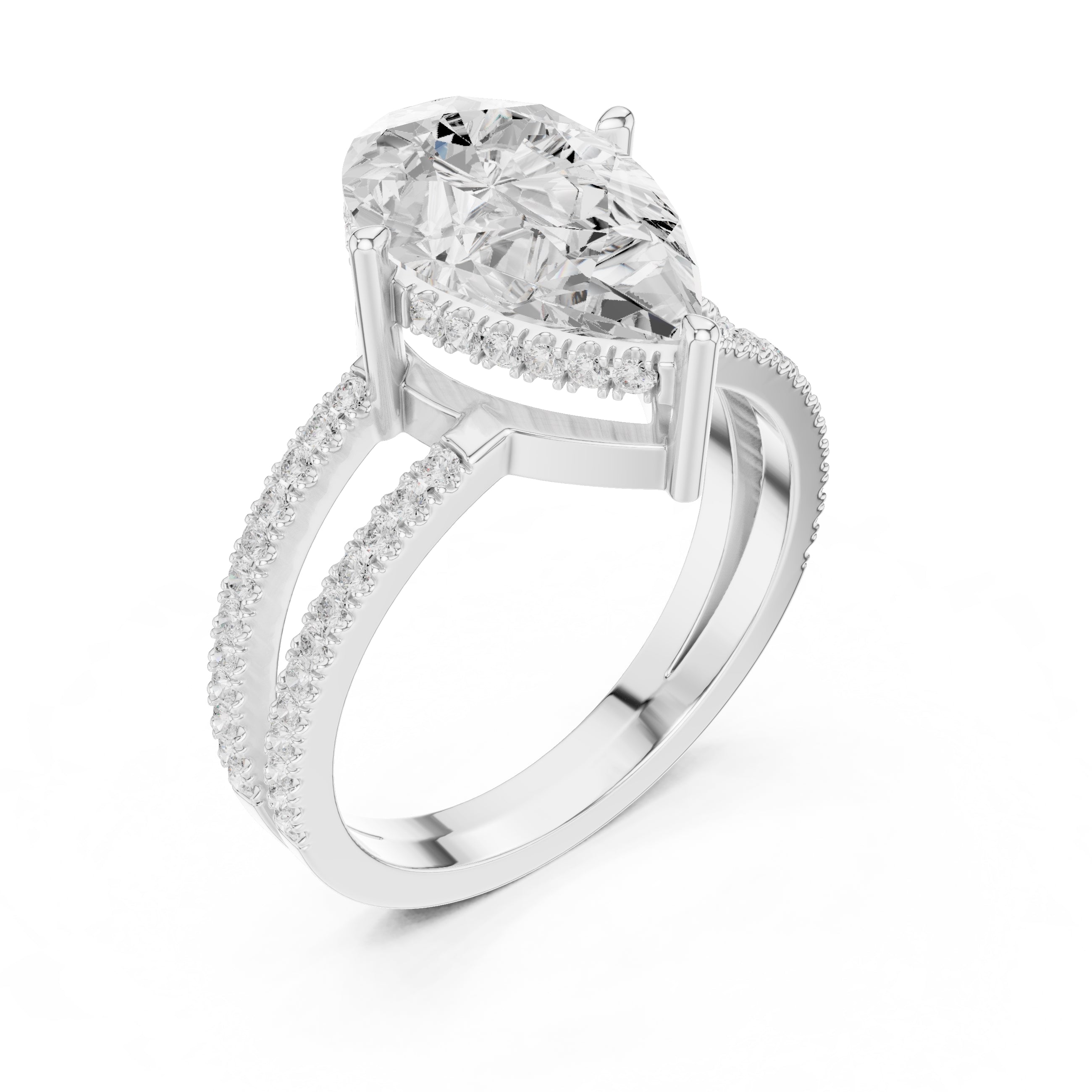 The Crowned Bridge Ring 3ct White Gold Pear