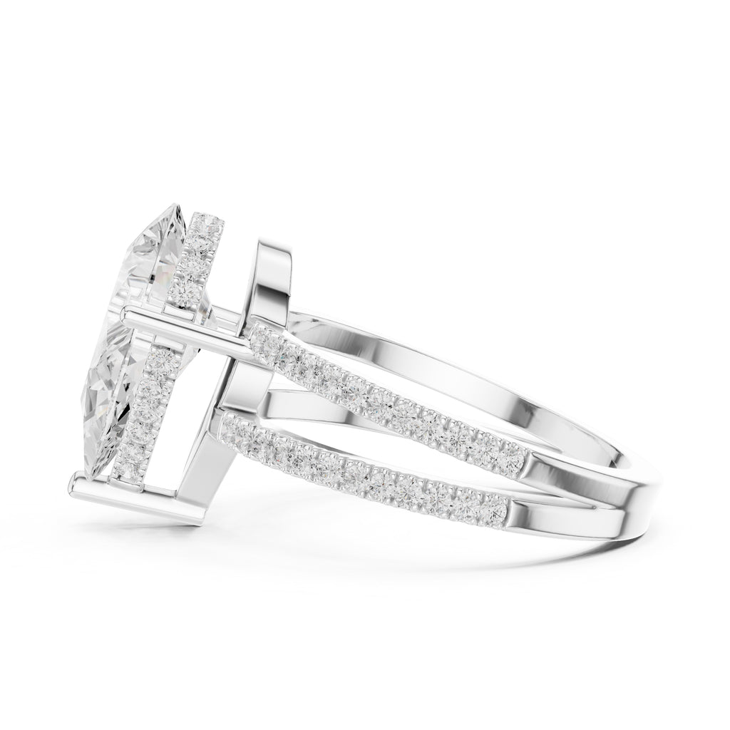 The Crowned Bridge Ring 3ct White Gold Pear