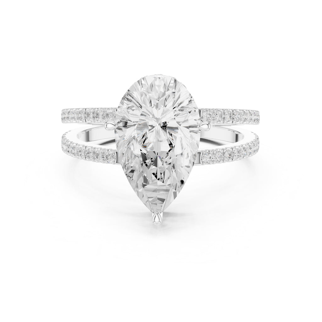 The Crowned Bridge Ring 3ct White Gold Pear