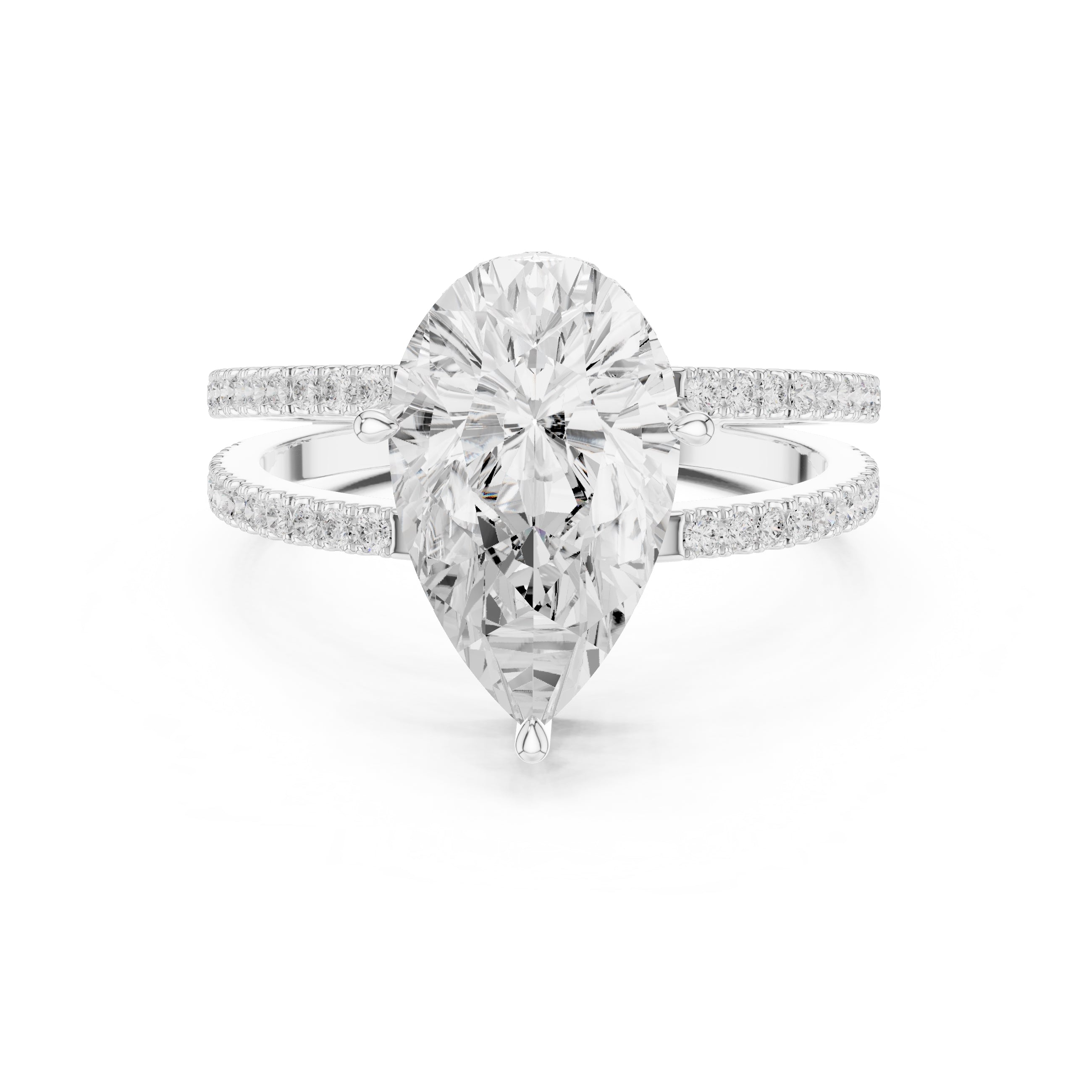 The Crowned Bridge Ring 3ct White Gold Pear