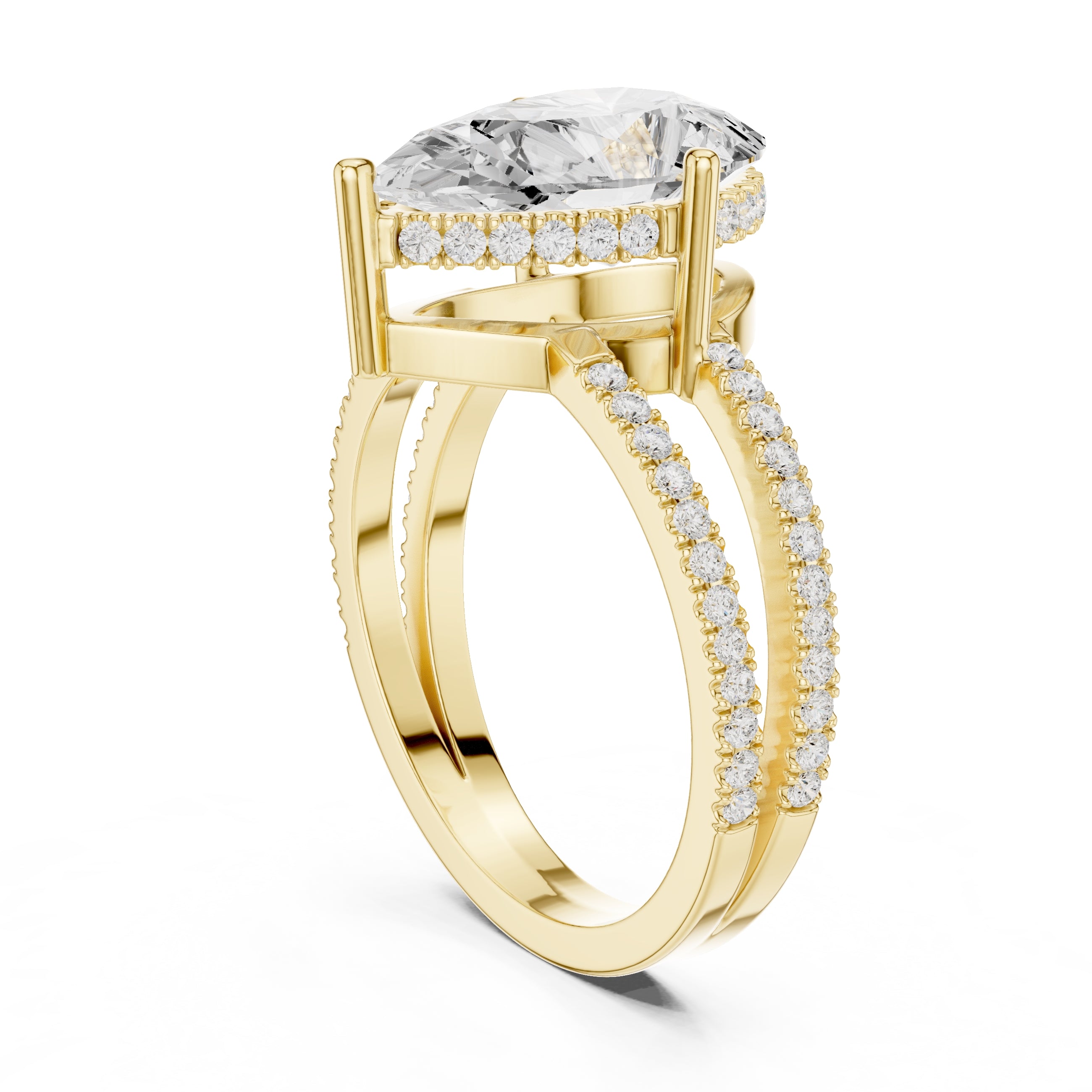 The Crowned Bridge Ring 3ct Yellow Gold Pear
