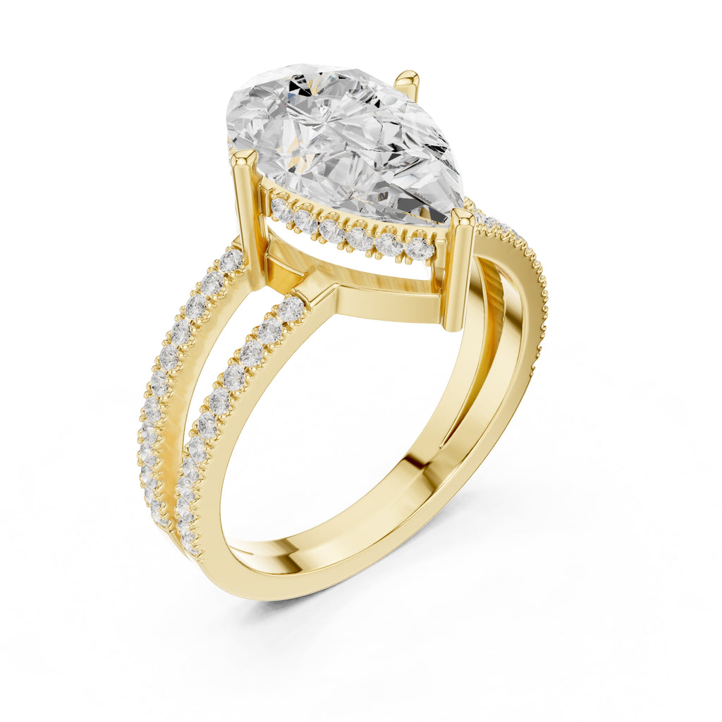 The Crowned Bridge Ring 3ct Yellow Gold Pear