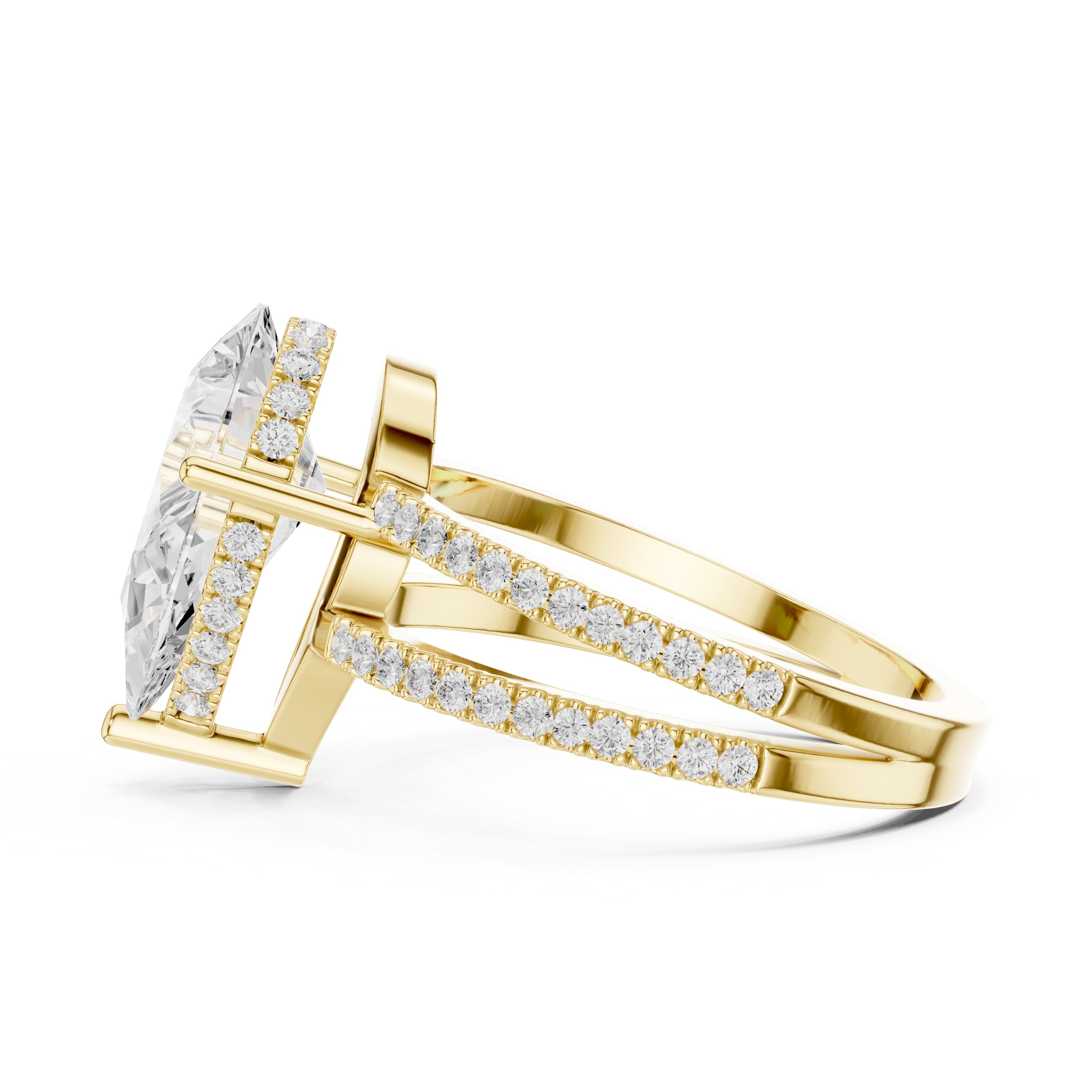 The Crowned Bridge Ring 3ct Yellow Gold Pear