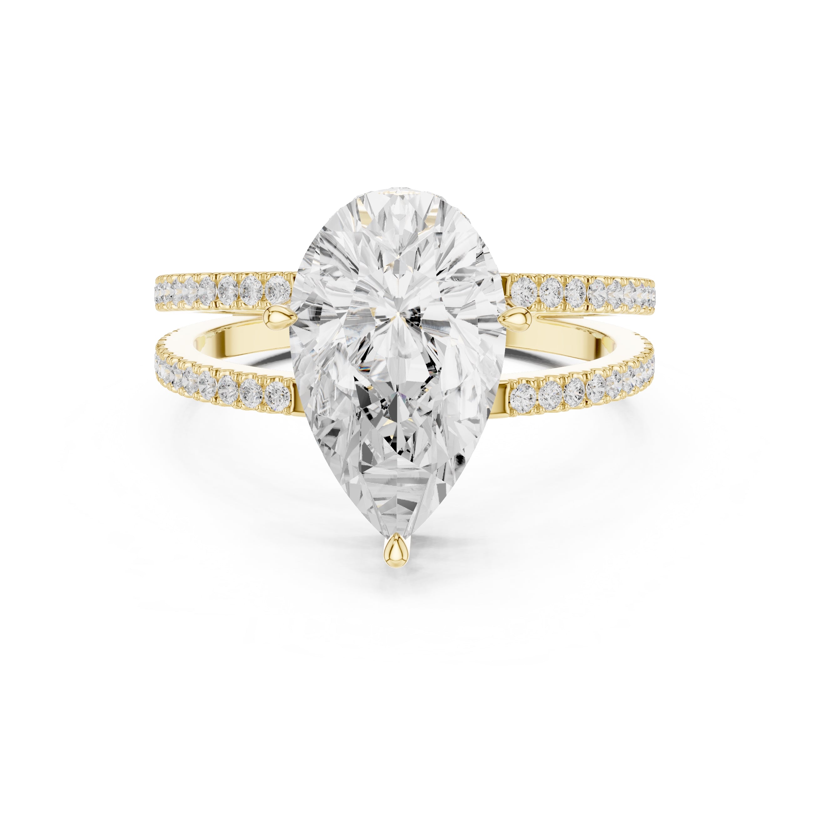 The Crowned Bridge Ring 3ct Yellow Gold Pear