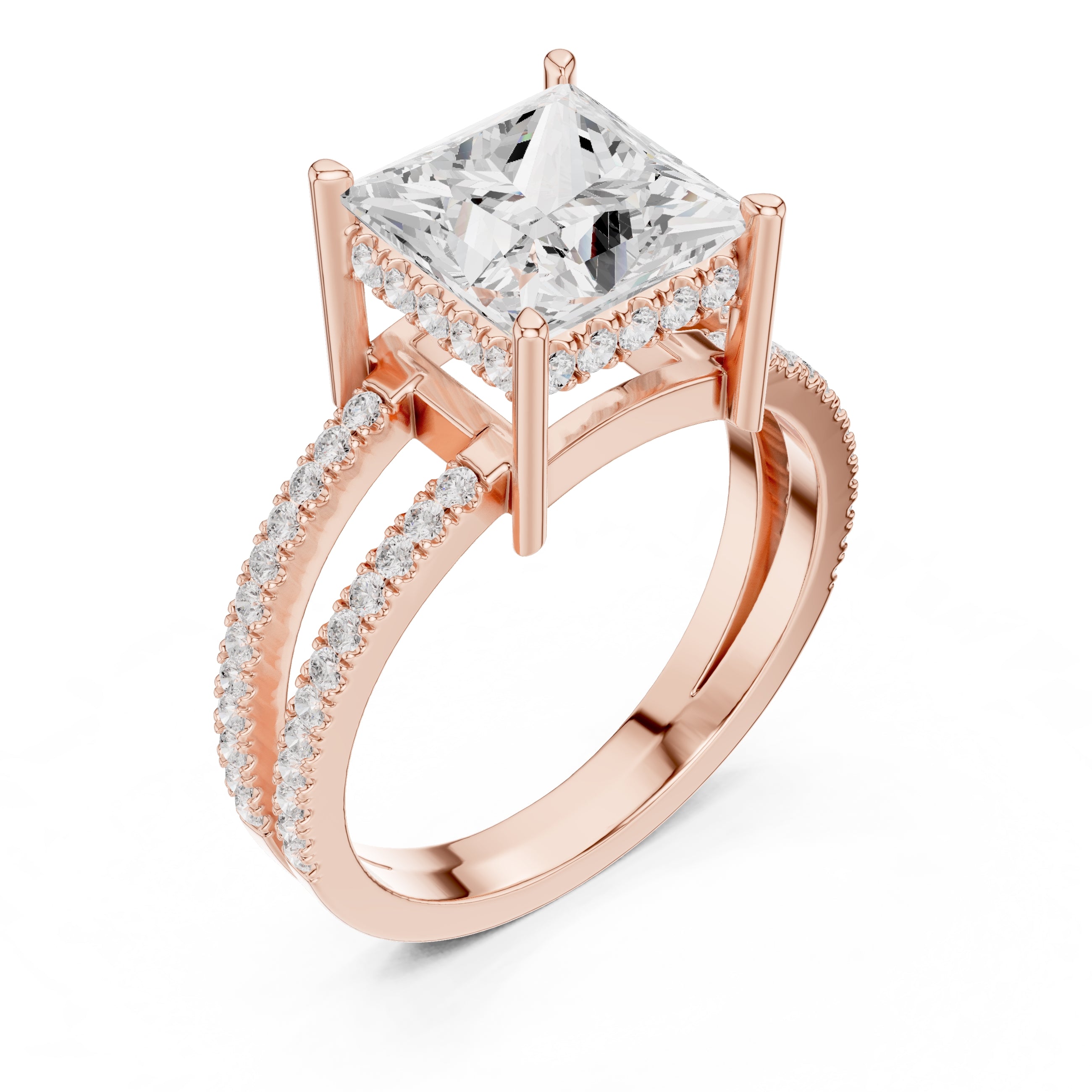 The Crowned Bridge Ring 3ct Rose Gold Princess