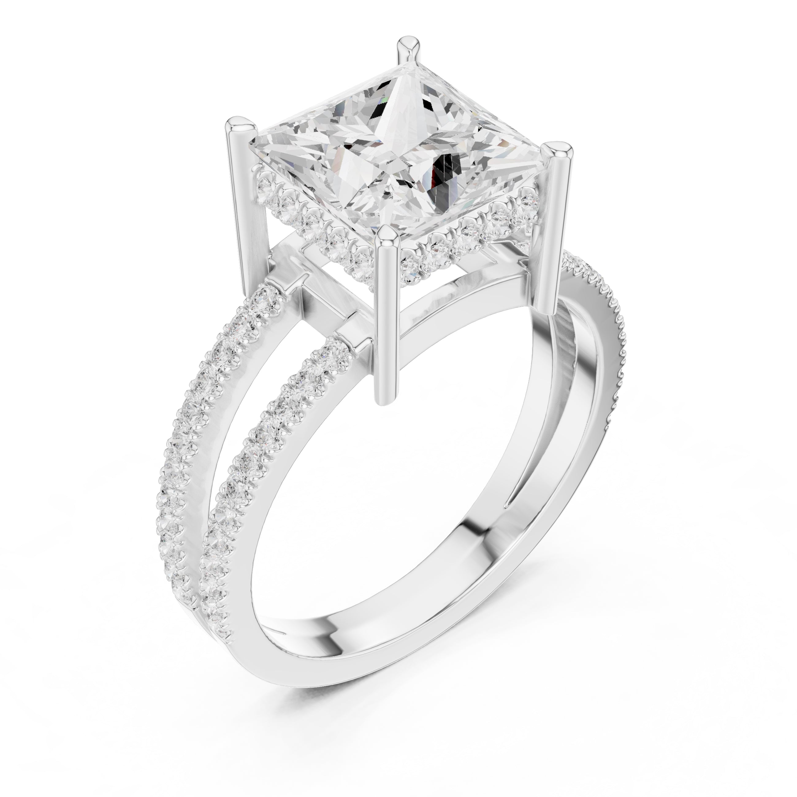 The Crowned Bridge Ring 3ct White Gold Princess