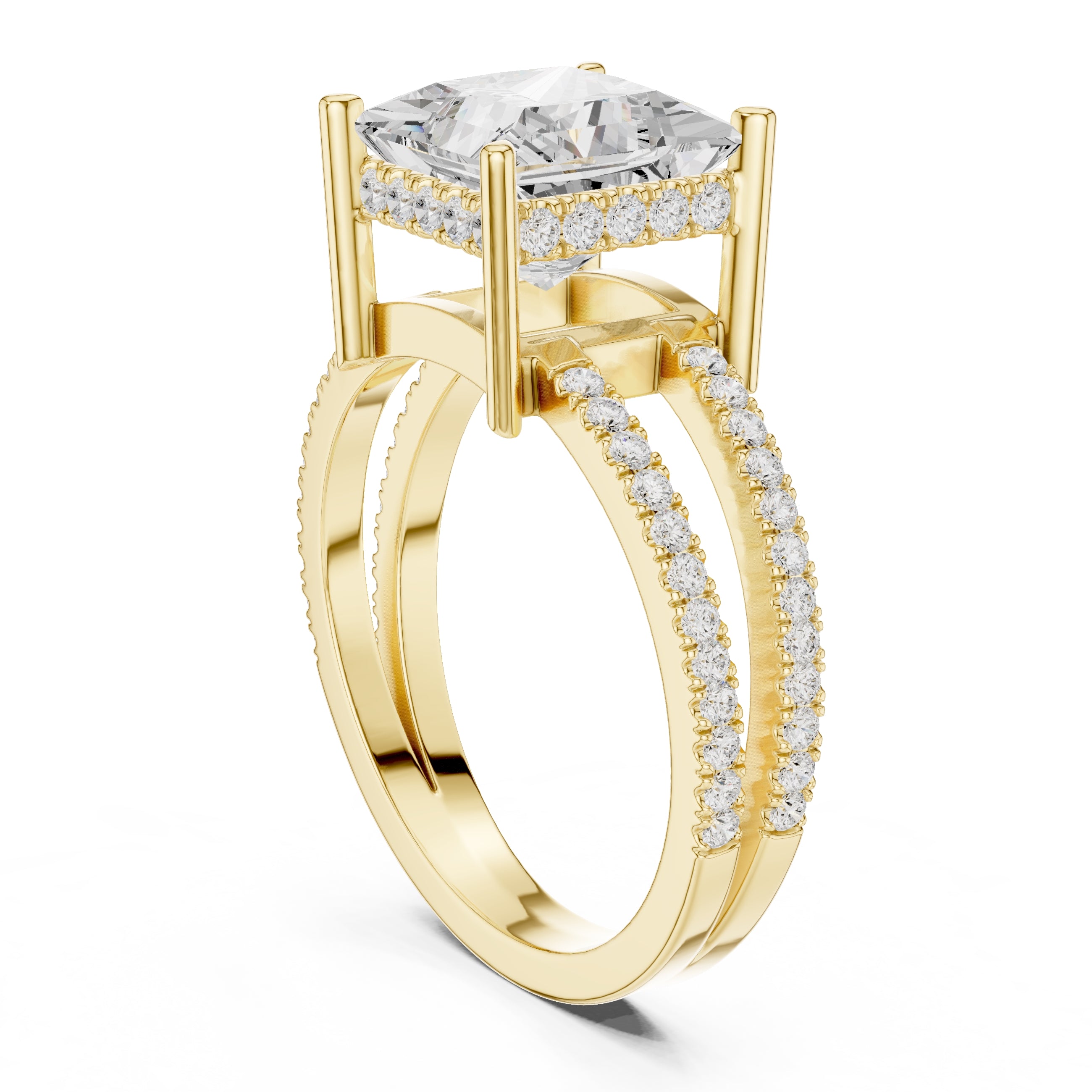 The Crowned Bridge Ring 3ct Yellow Gold Princess