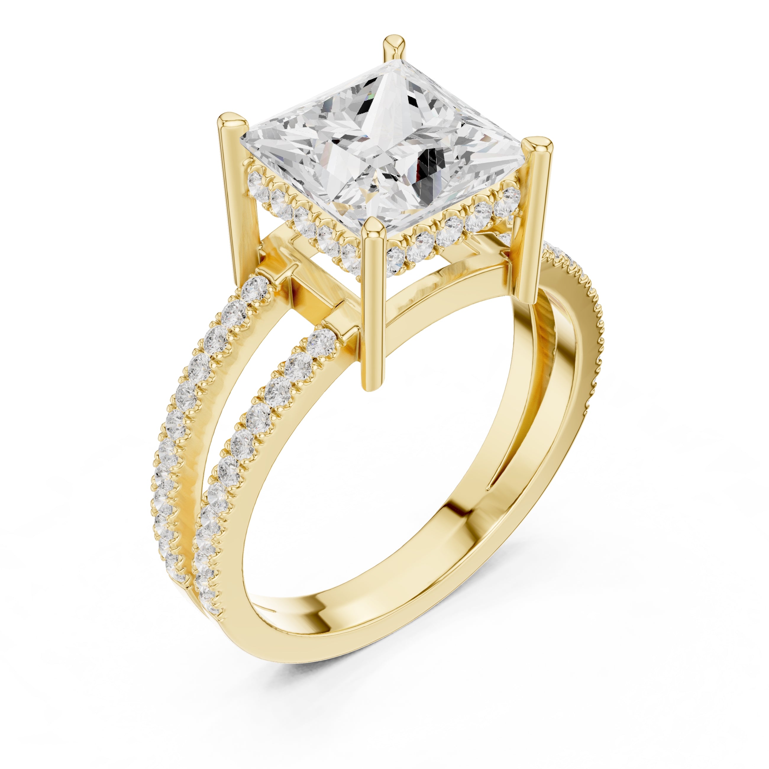 The Crowned Bridge Ring 3ct Yellow Gold Princess