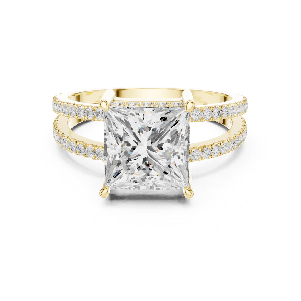 The Crowned Bridge Ring 3ct Yellow Gold Princess