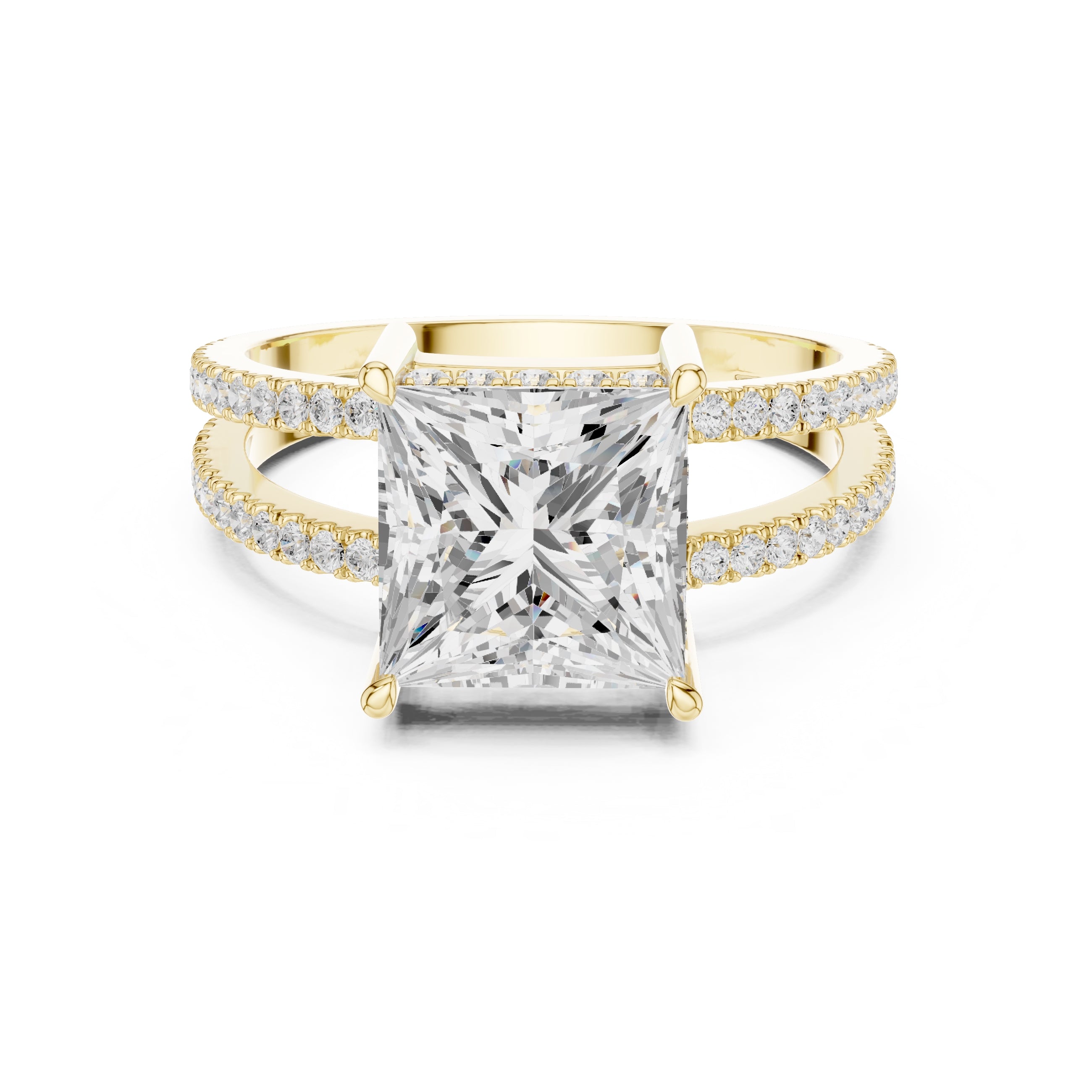The Crowned Bridge Ring 3ct Yellow Gold Princess