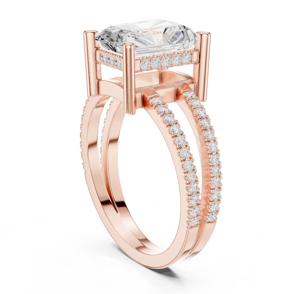 The Crowned Bridge Ring 3ct Rose Gold Radiant