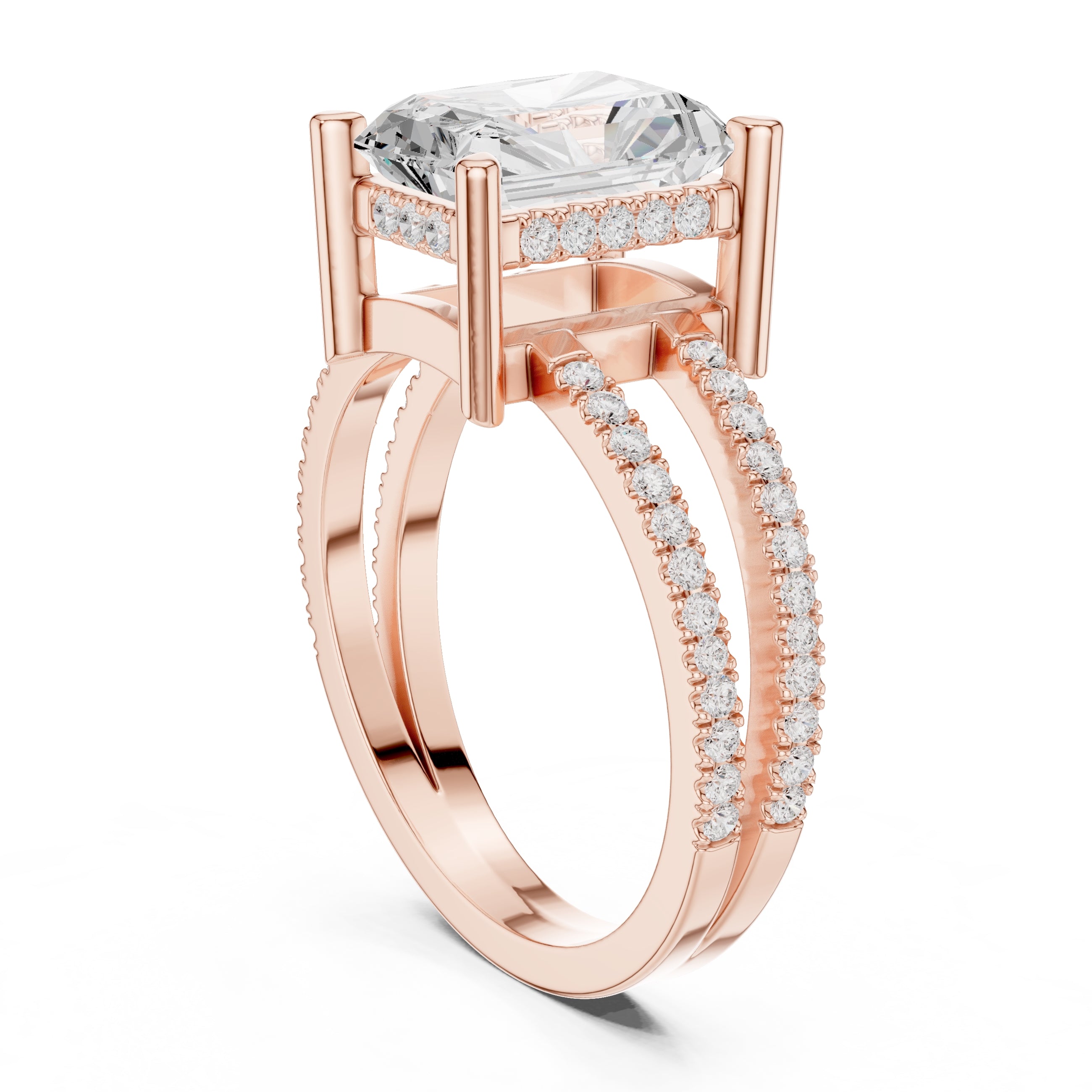 The Crowned Bridge Ring 3ct Rose Gold Radiant