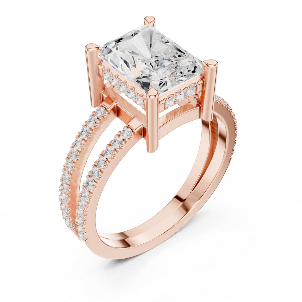 The Crowned Bridge Ring 3ct Rose Gold Radiant