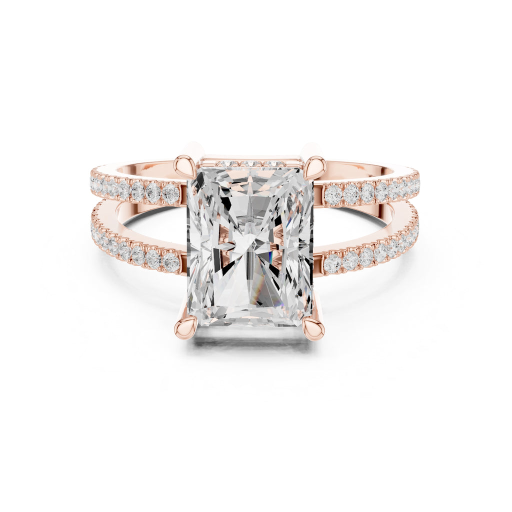 The Crowned Bridge Ring 3ct Rose Gold Radiant